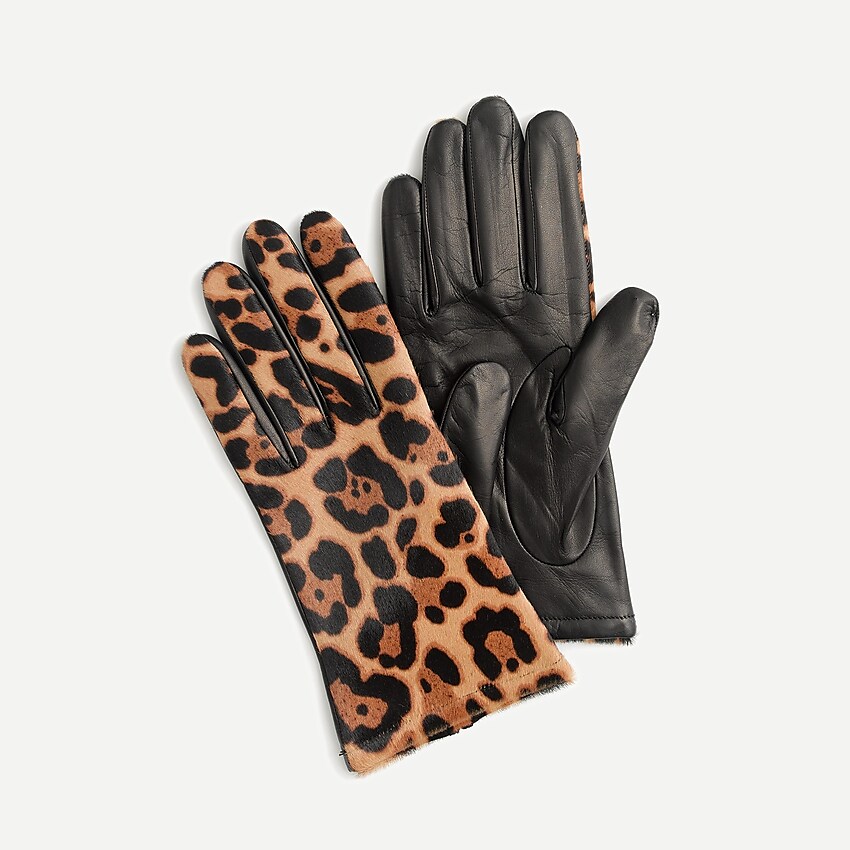j.crew: italian calf hair leather gloves in leopard print for women, right side, view zoomed