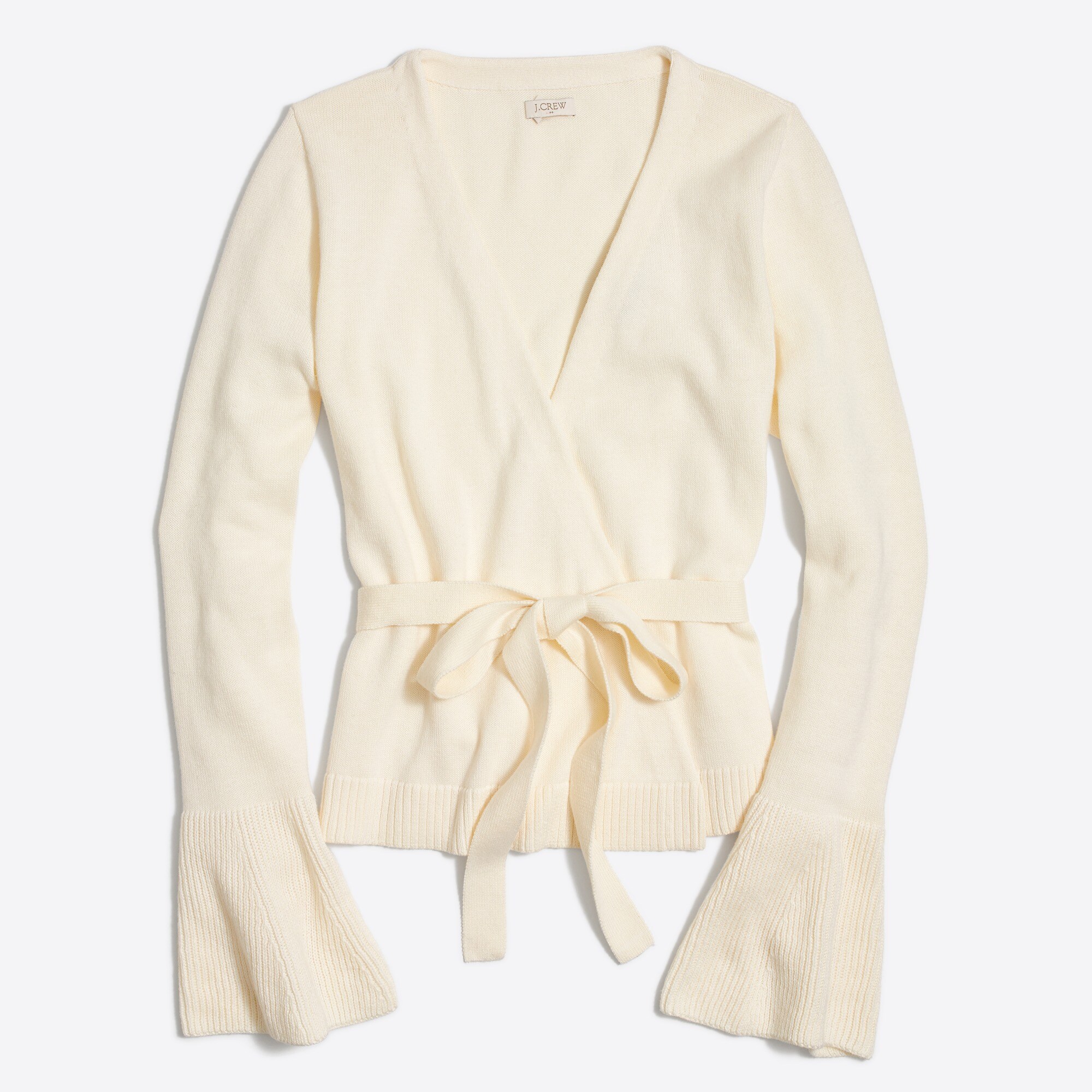 Bell-sleeve wrap sweater