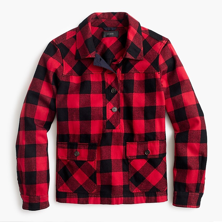 j.crew: shirt-jacket in buffalo check, right side, view zoomed