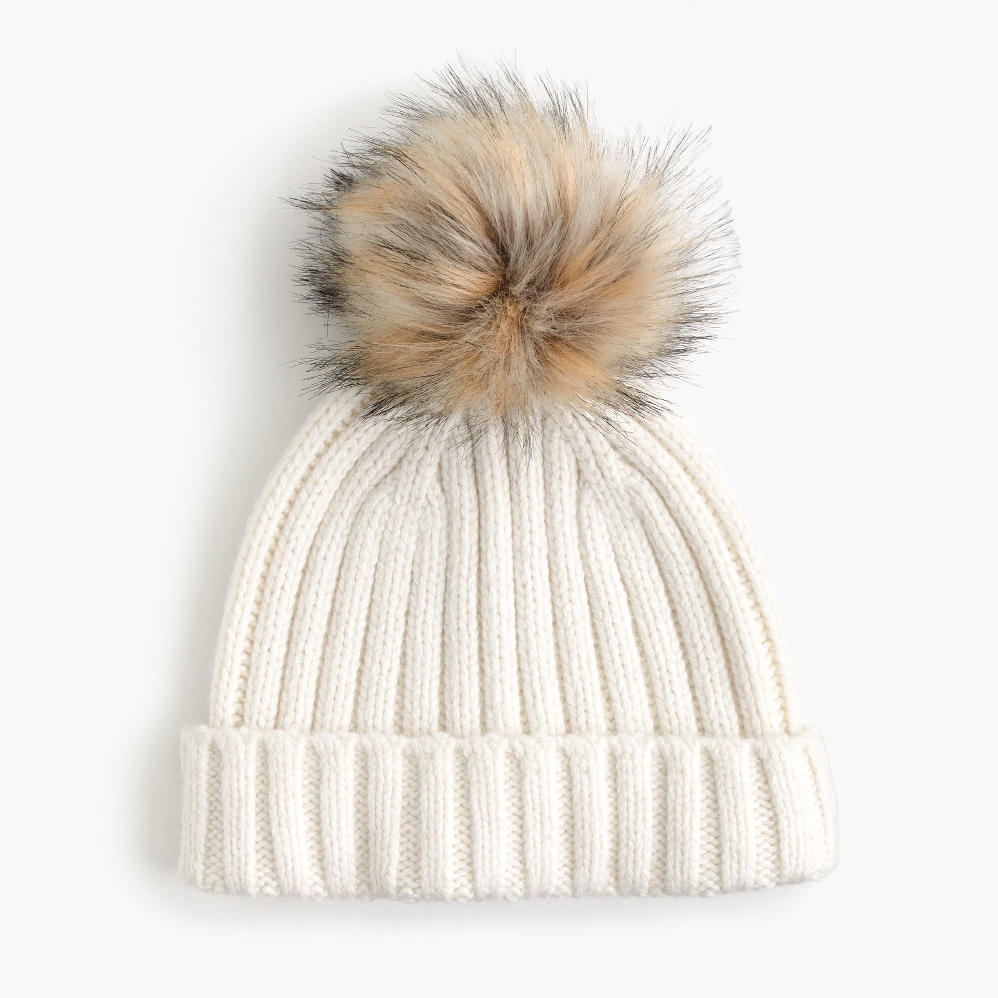 Ribbed beanie with faux-fur pom-pom