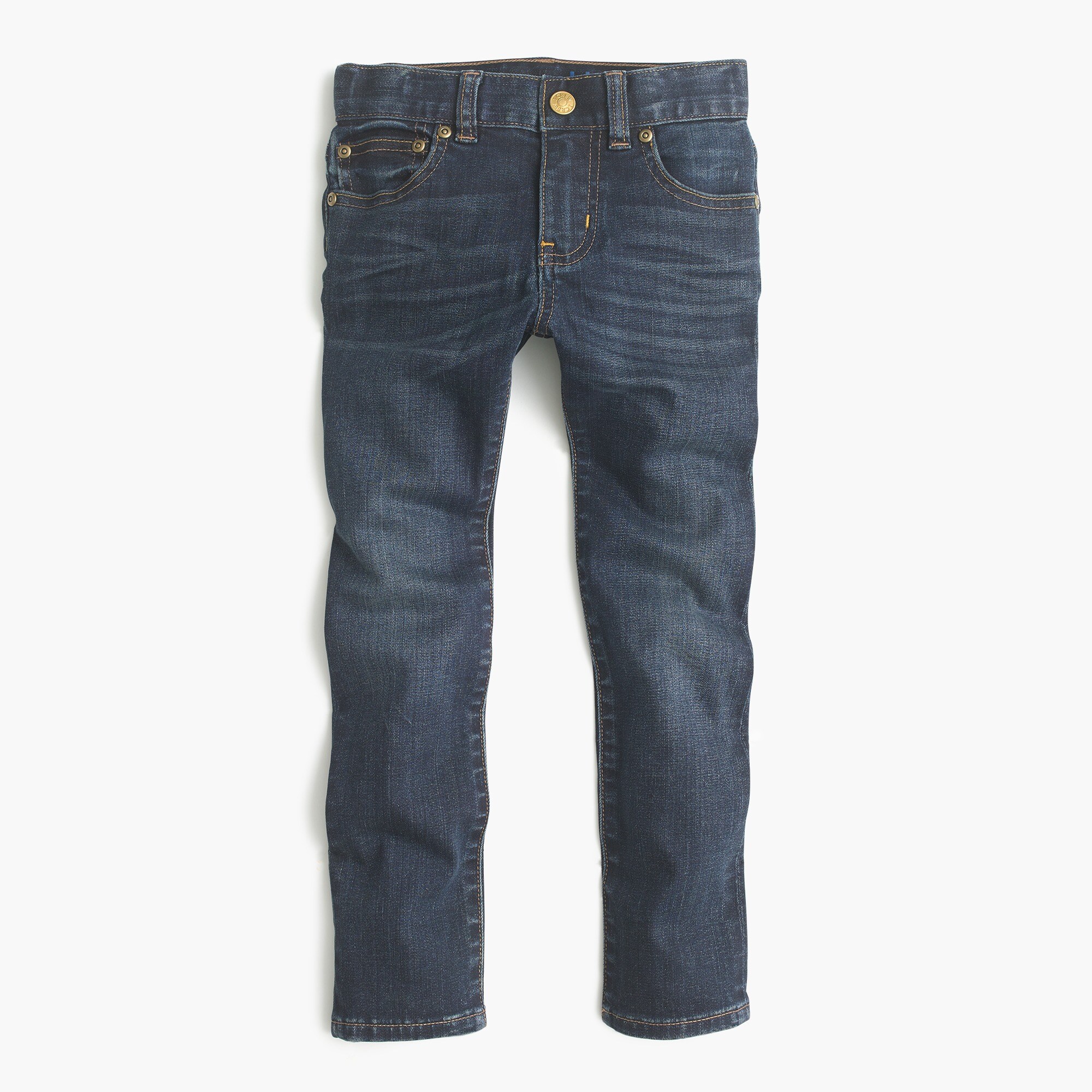 j.crew: boys' dark-wash jean in stretch skinny fit for boys, right side, view zoomed