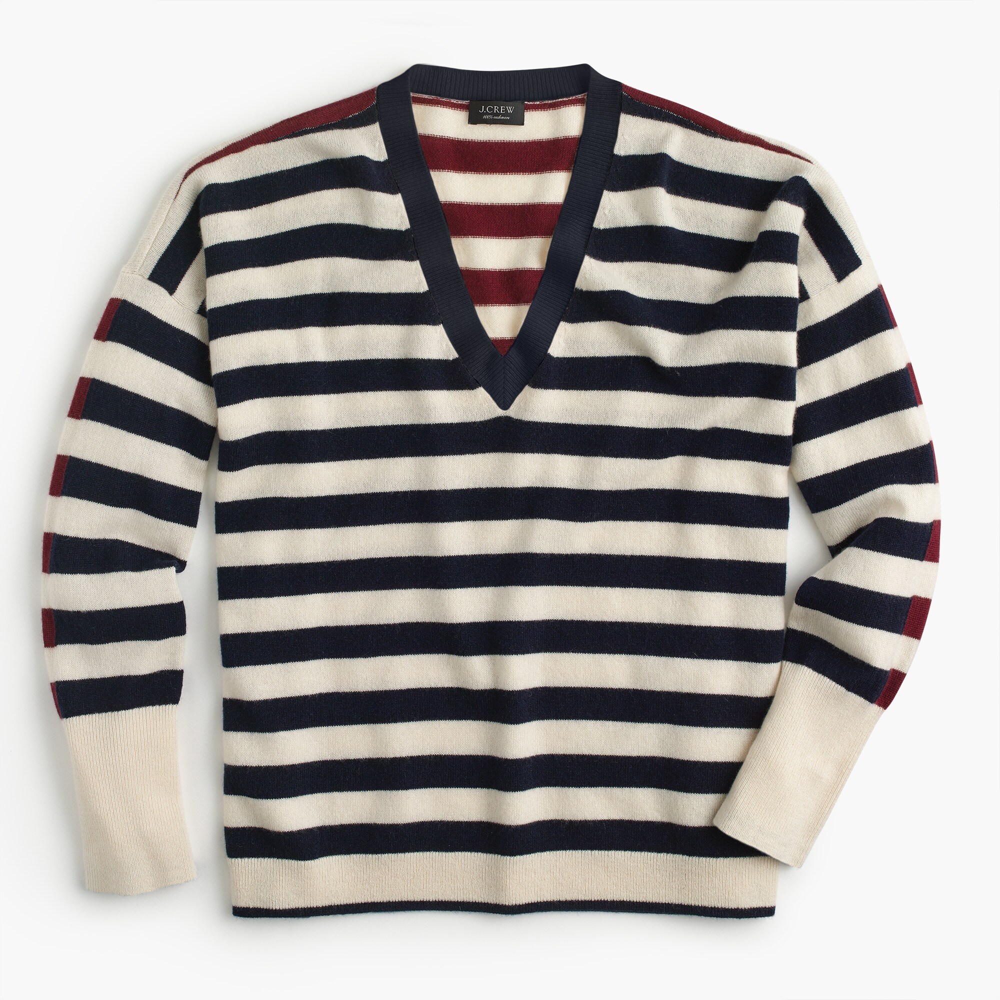J.Crew Vneck Boyfriend Striped Sweater In Everyday Cashmere