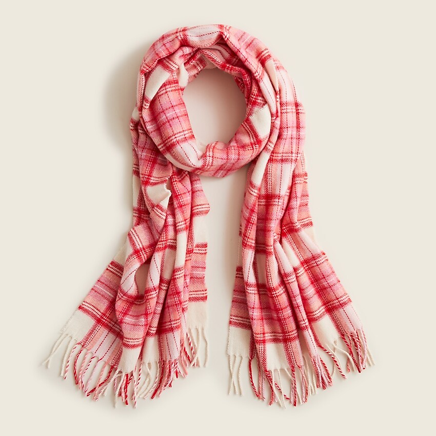 j.crew: wool-blend scarf in plaid for women, right side, view zoomed