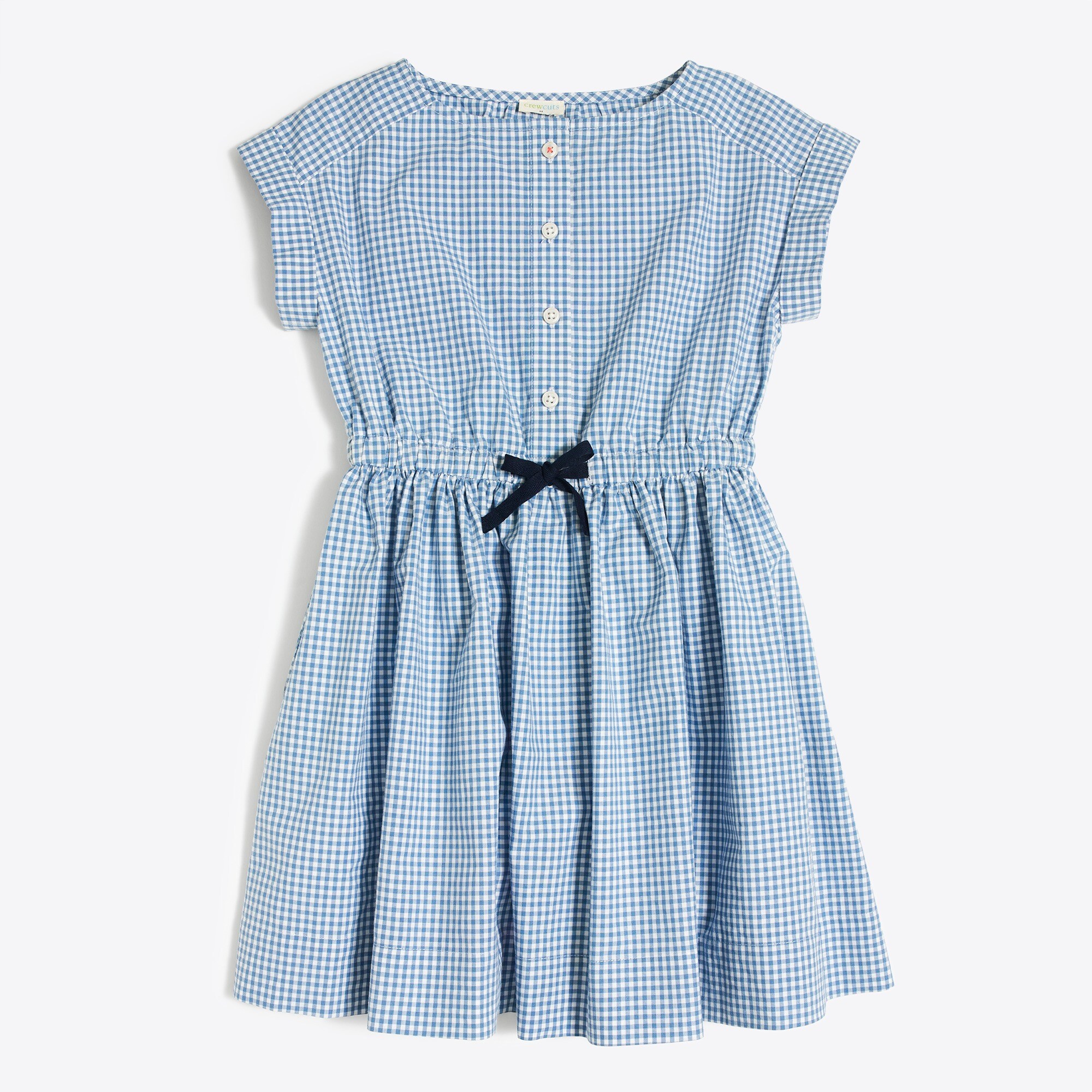Girls' short-sleeve gingham shirt dress