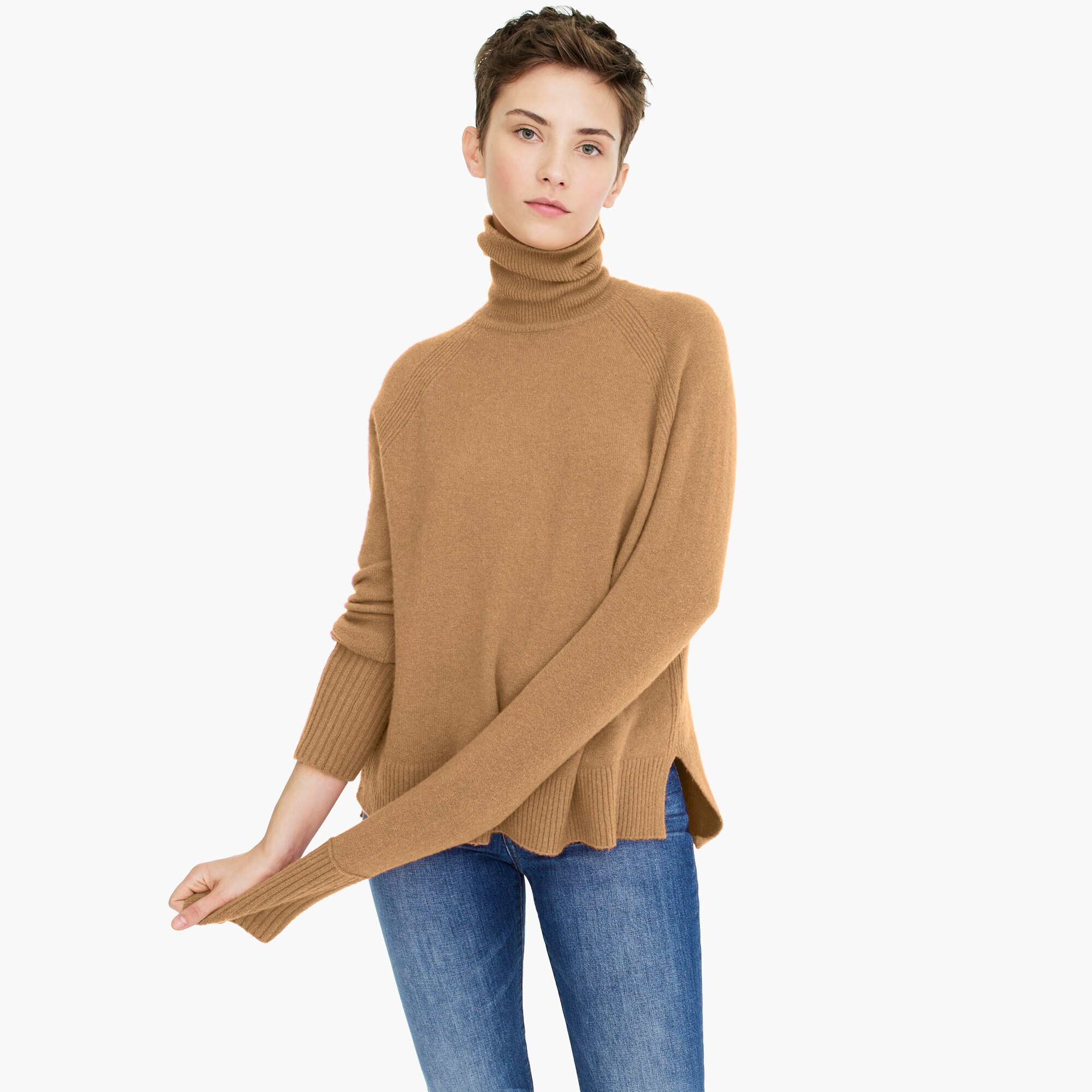 Turtleneck sweater with side slits in Supersoft yarn