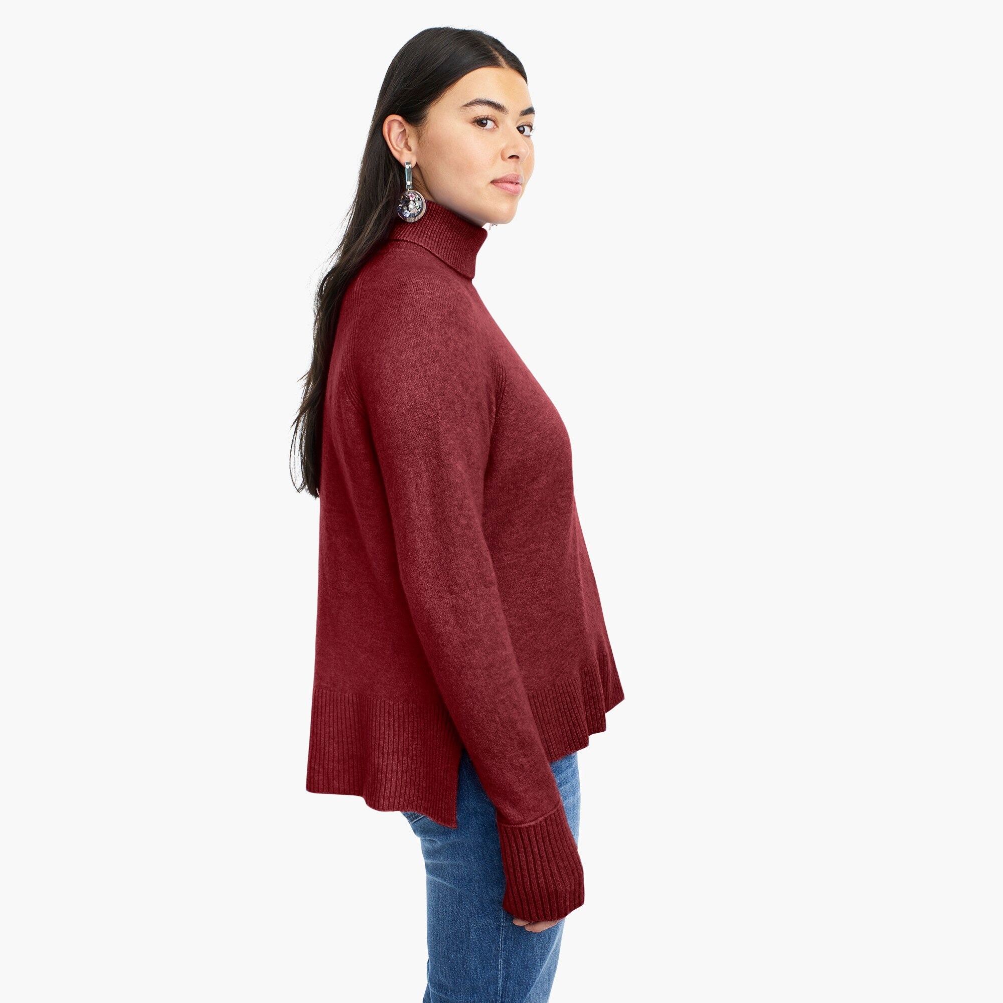 j crew turtleneck sweater with side slits in supersoft yarn