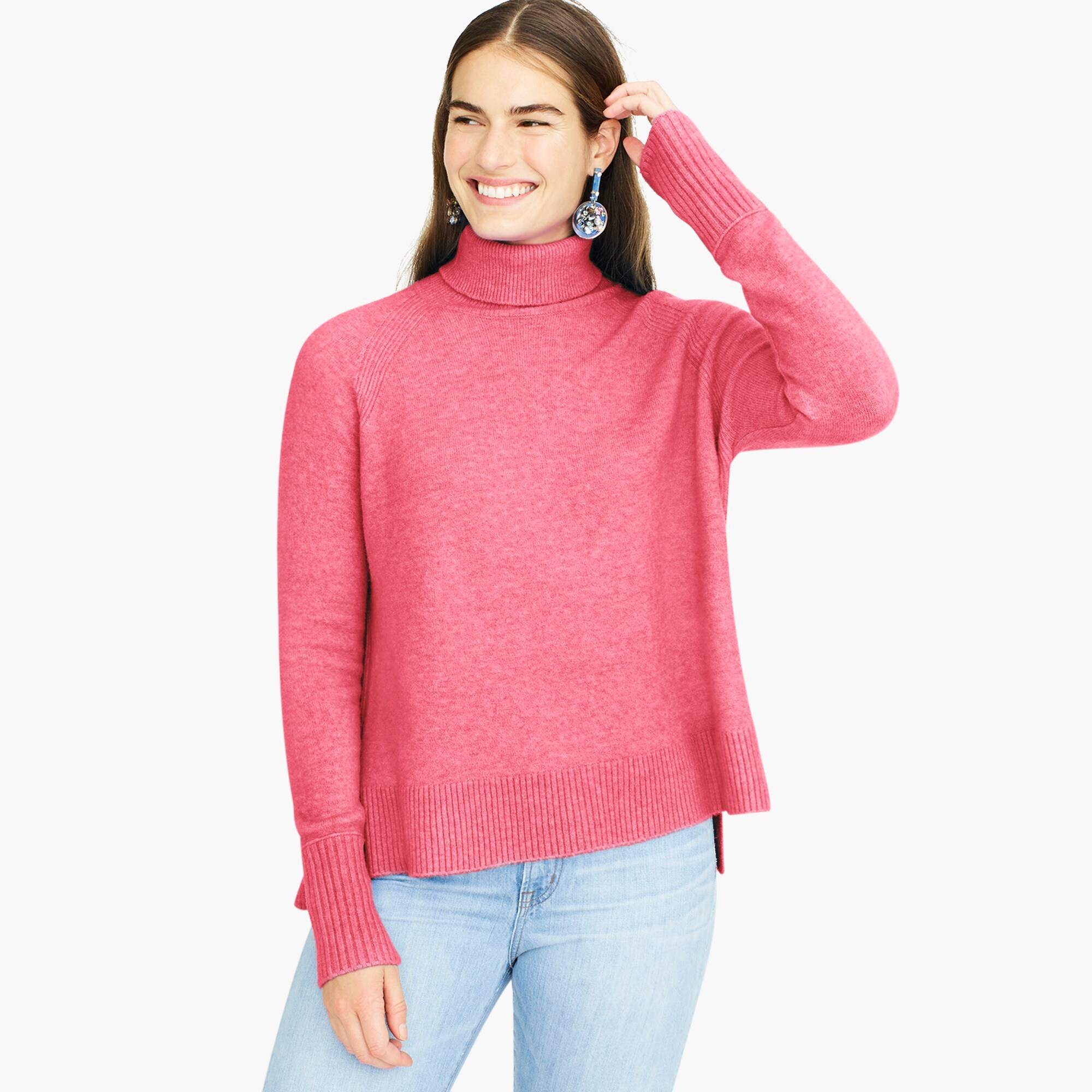 j crew turtleneck sweater with side slits in supersoft yarn