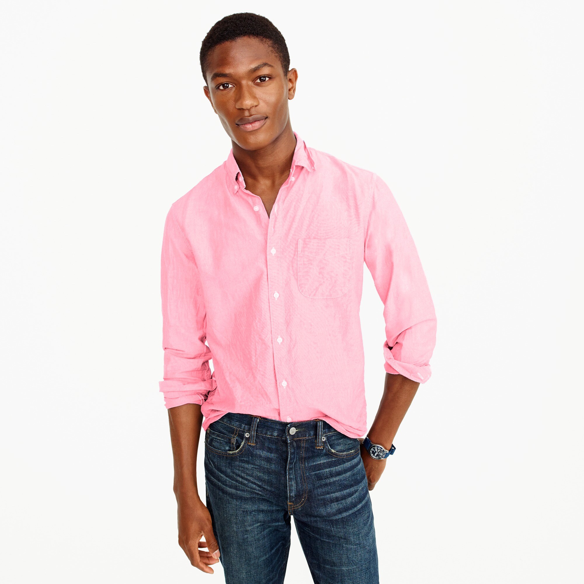 Slim American Pima cotton oxford shirt with mechanical stretch