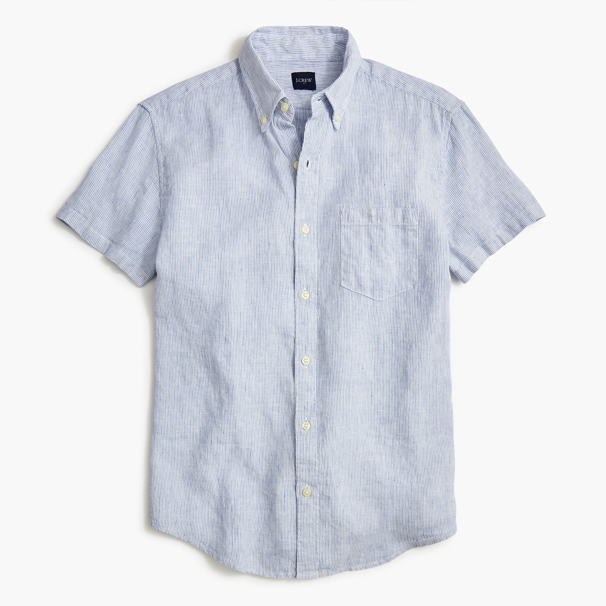 Striped short-sleeve linen-cotton shirt