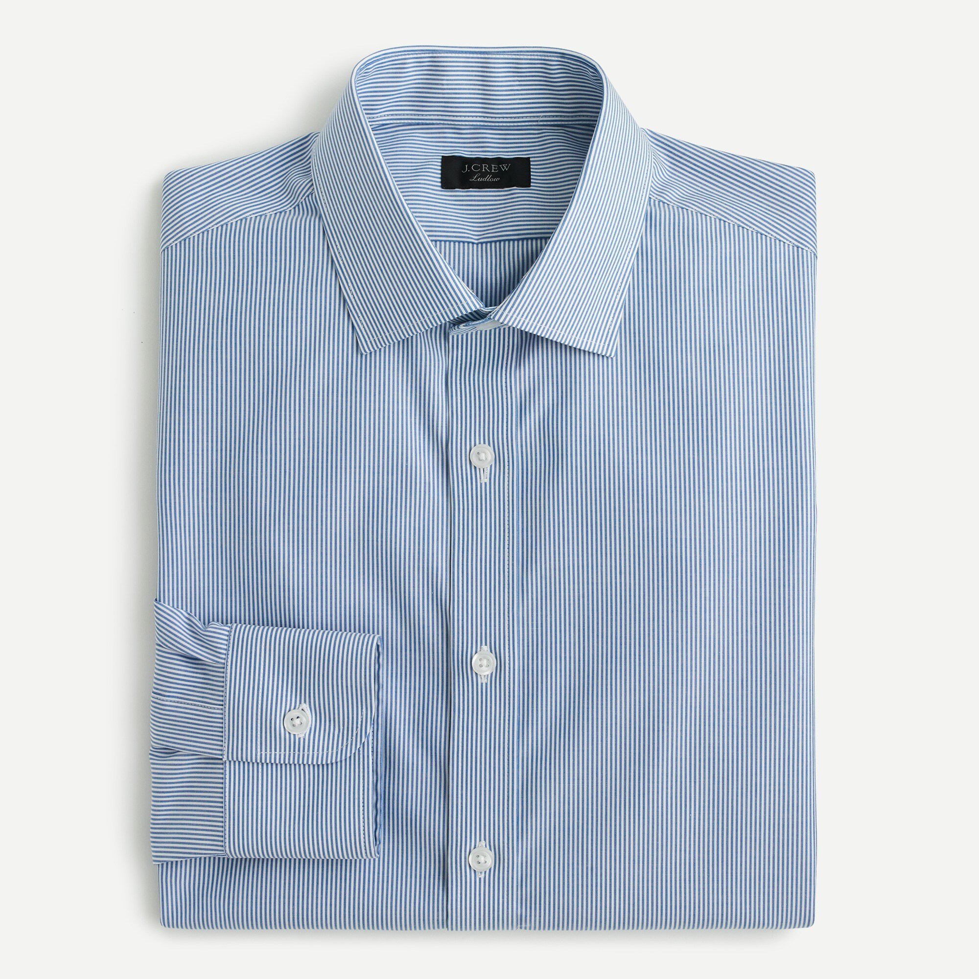 Ludlow stretch easy-care cotton poplin dress shirt in microstripe