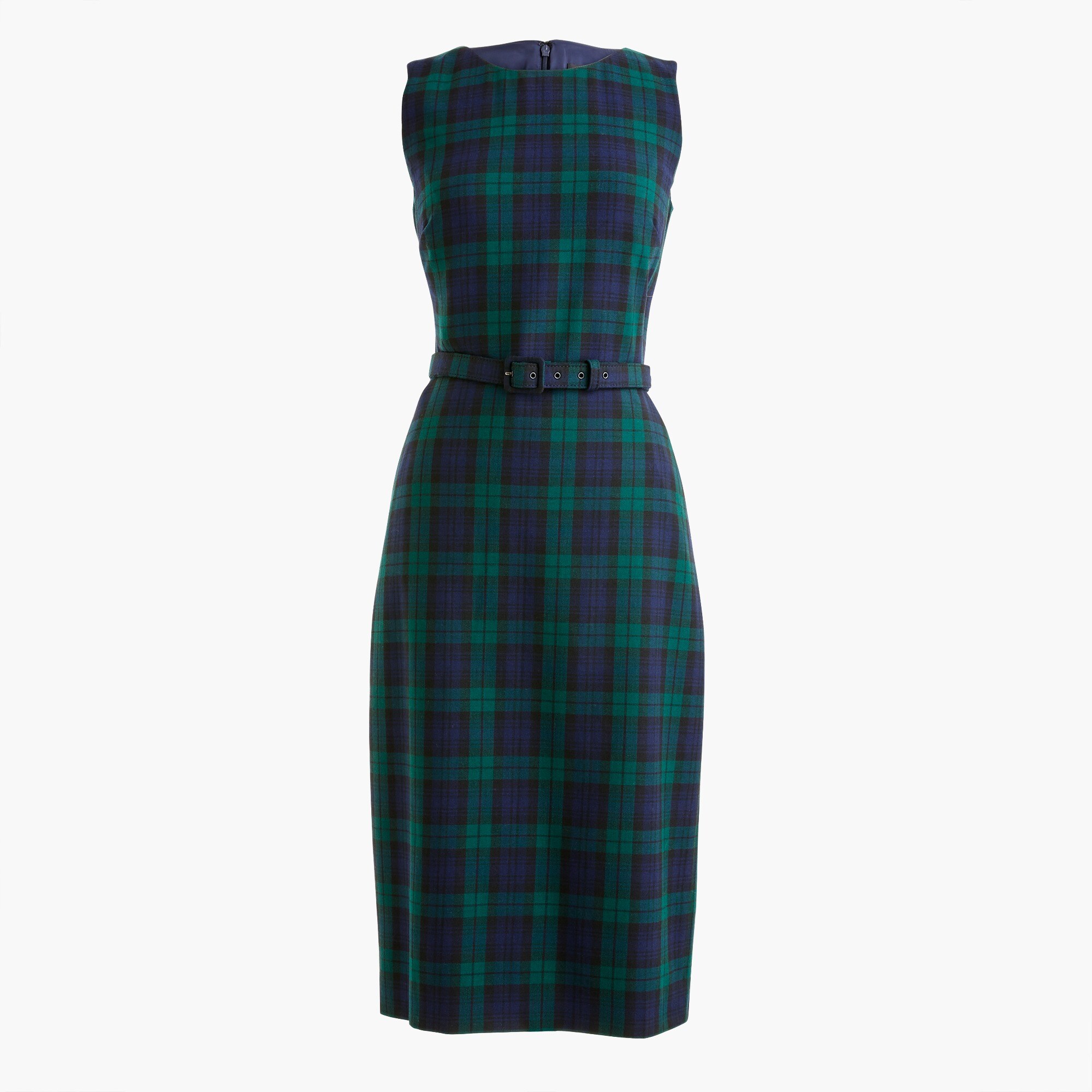 Belted sheath dress in Black Watch tartan