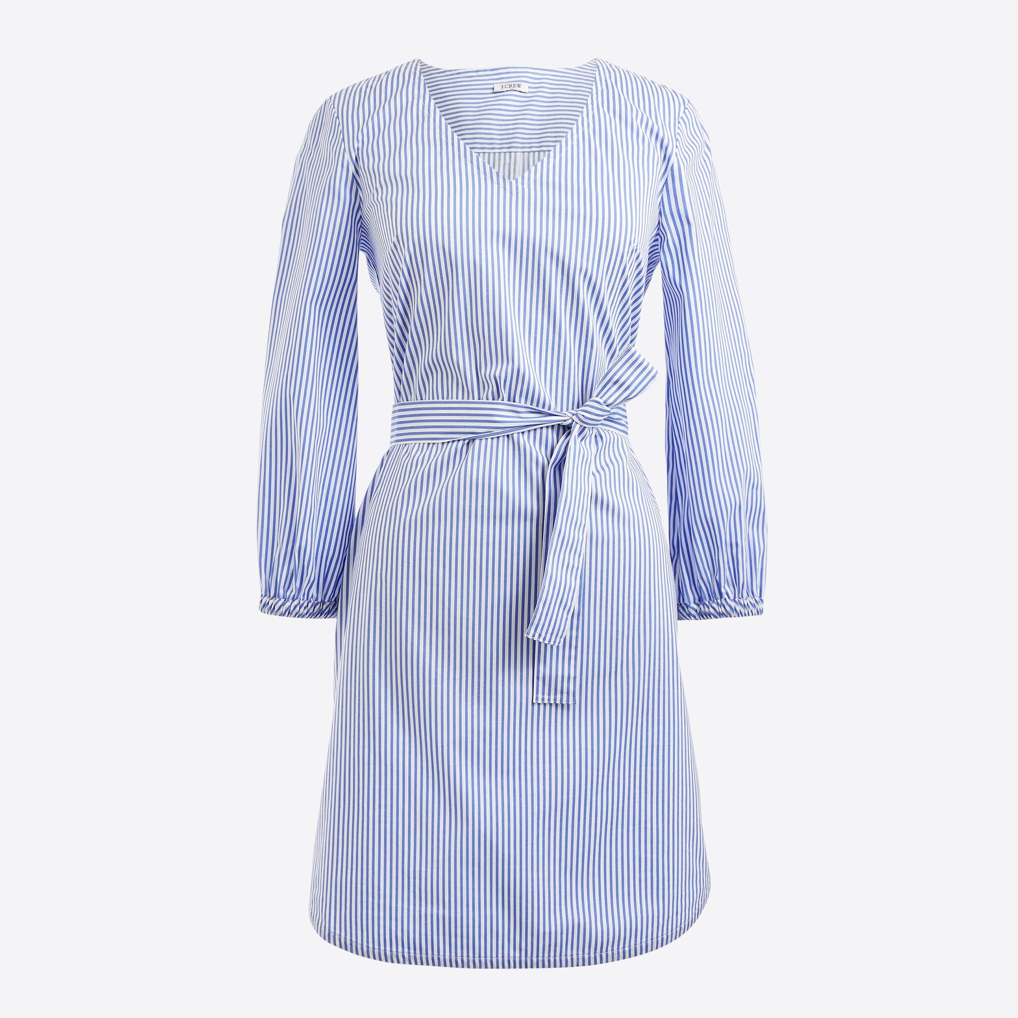 striped tie-waist poplin dress for women