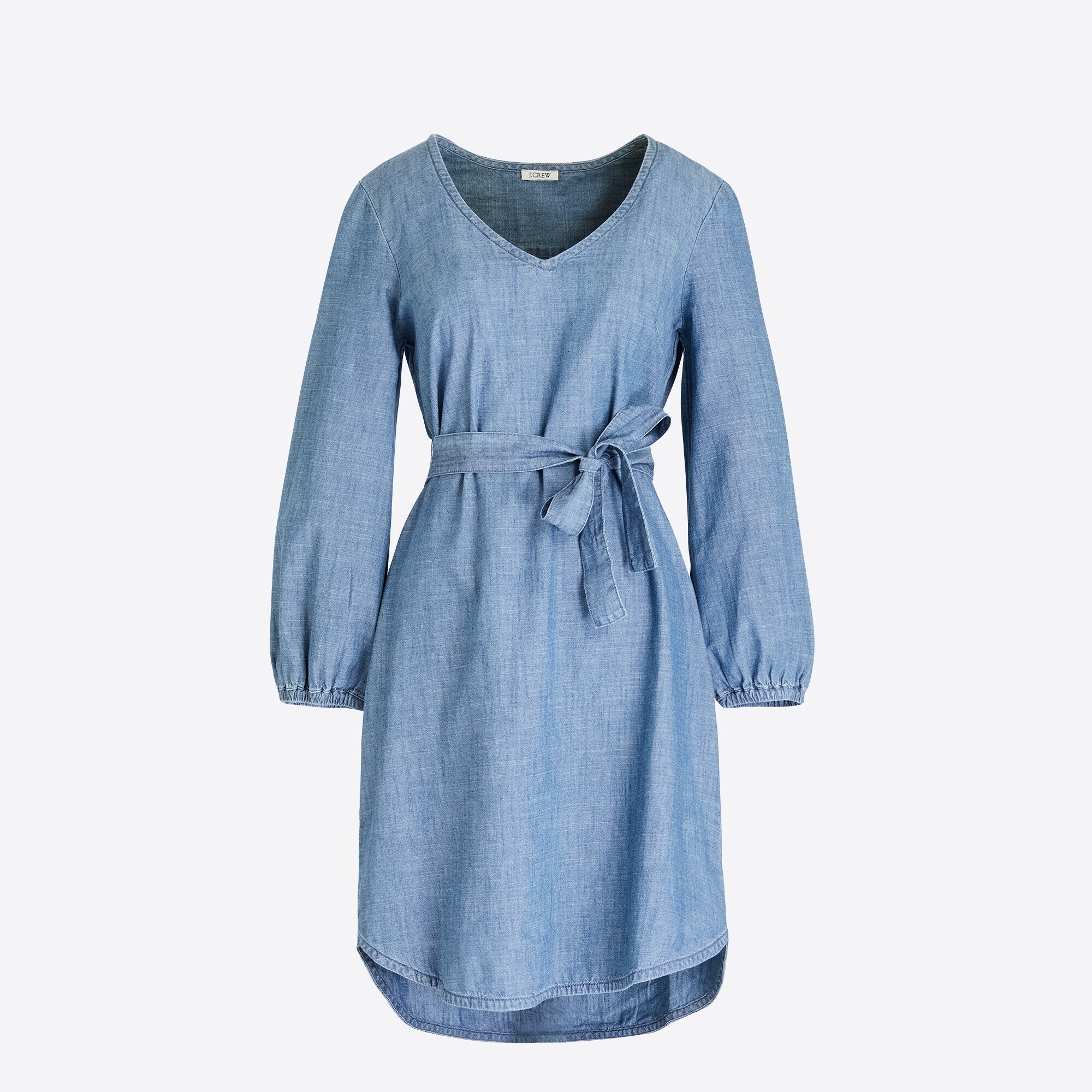 Long-sleeve chambray tie-waist dress