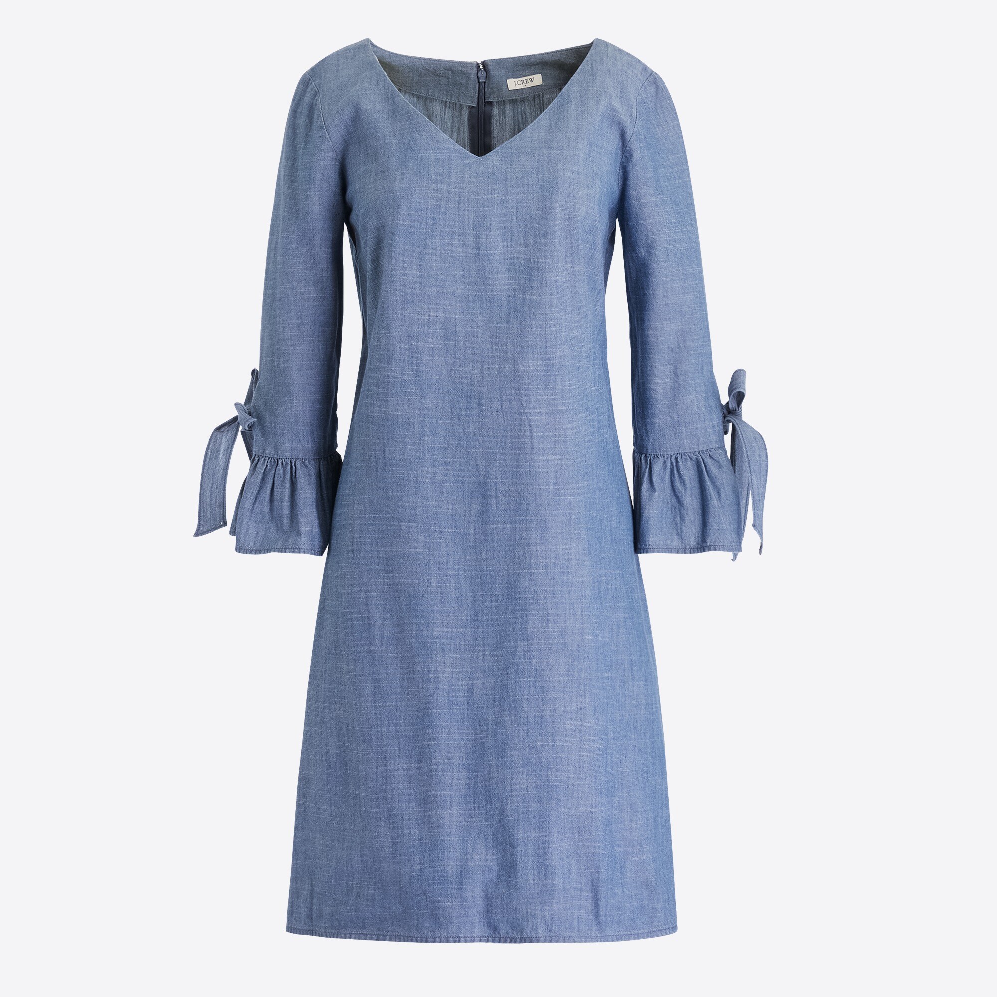 chambray ruffle tie-sleeve dress for women