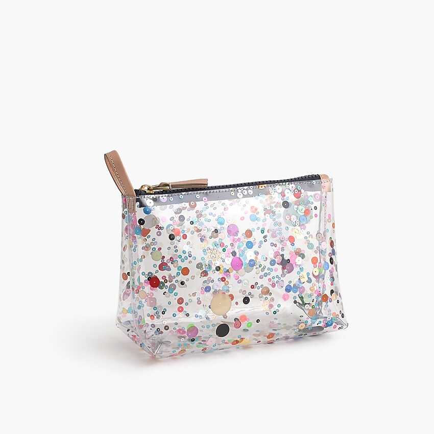 j.crew: vinyl makeup pouch with oversize glitter, right side, view zoomed