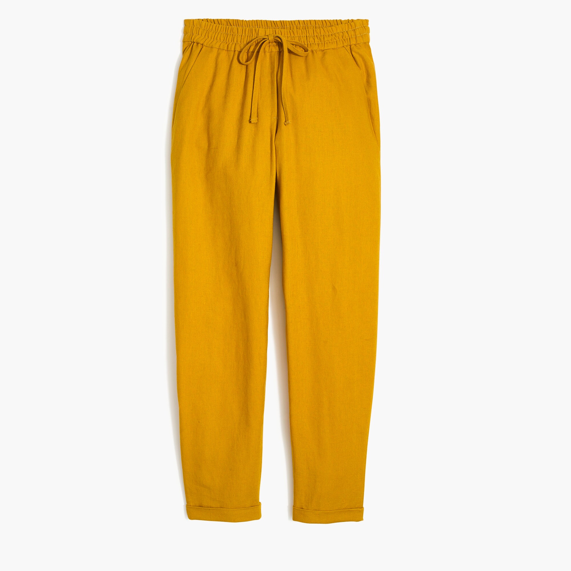 Linen-cotton blend drawstring pant