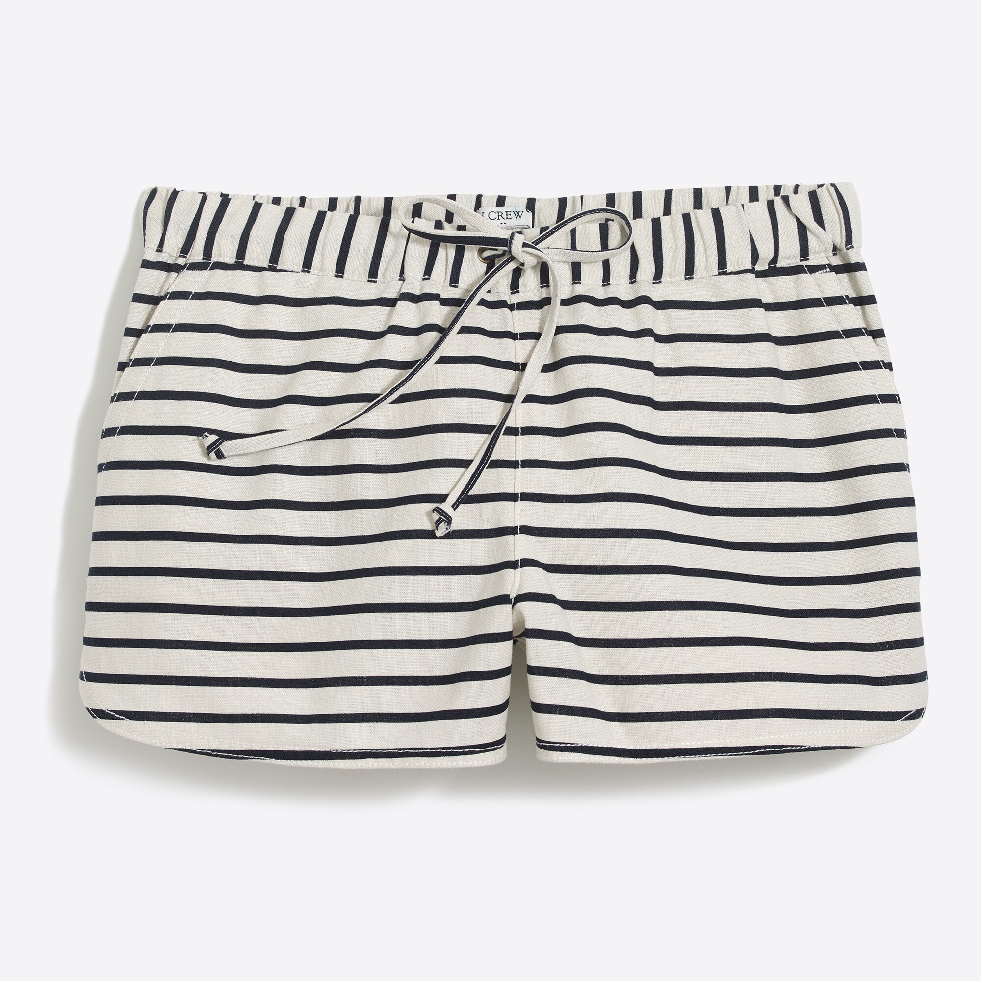 striped 3" linen-cotton drawstring short for women