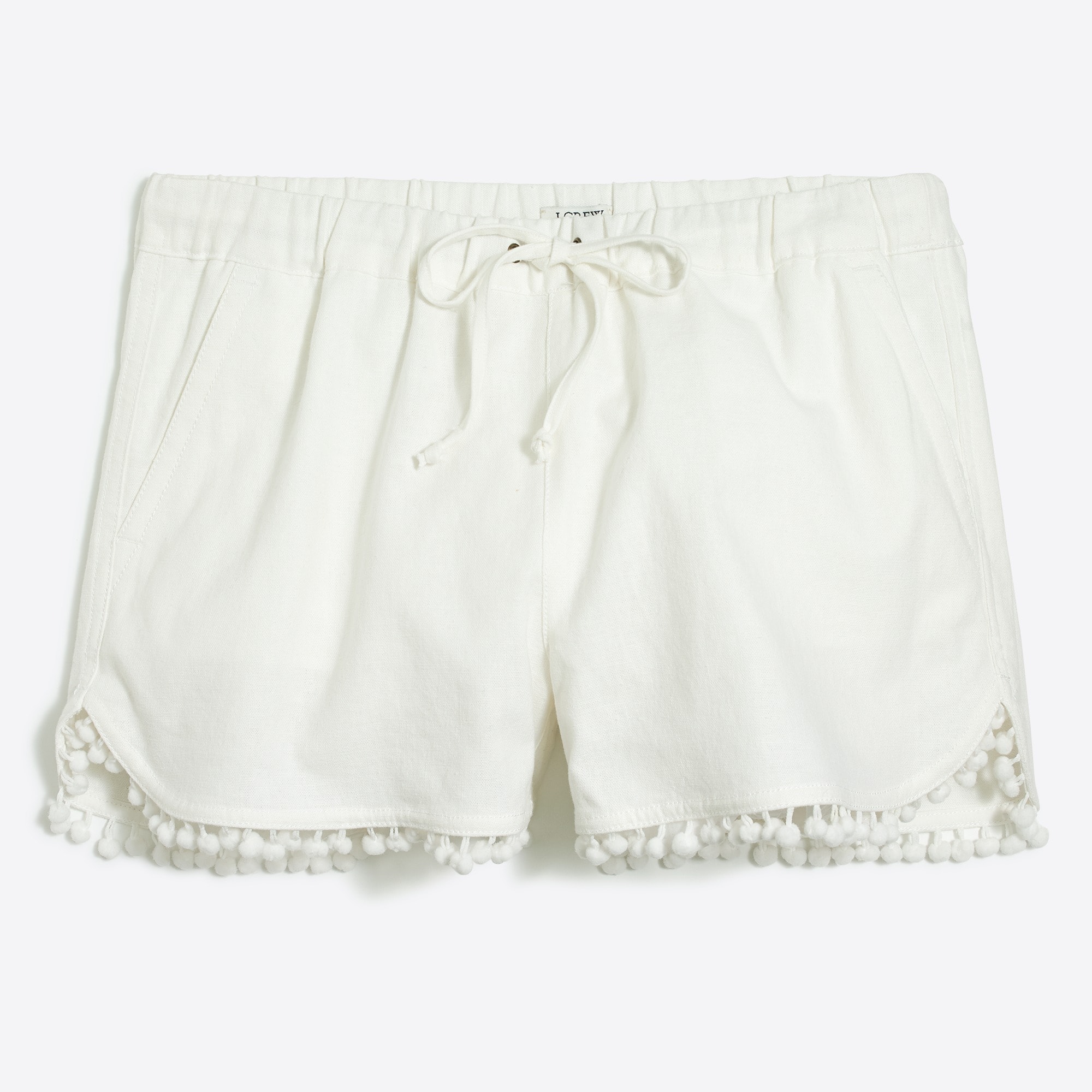3" pom-pom linen-cotton drawstring short