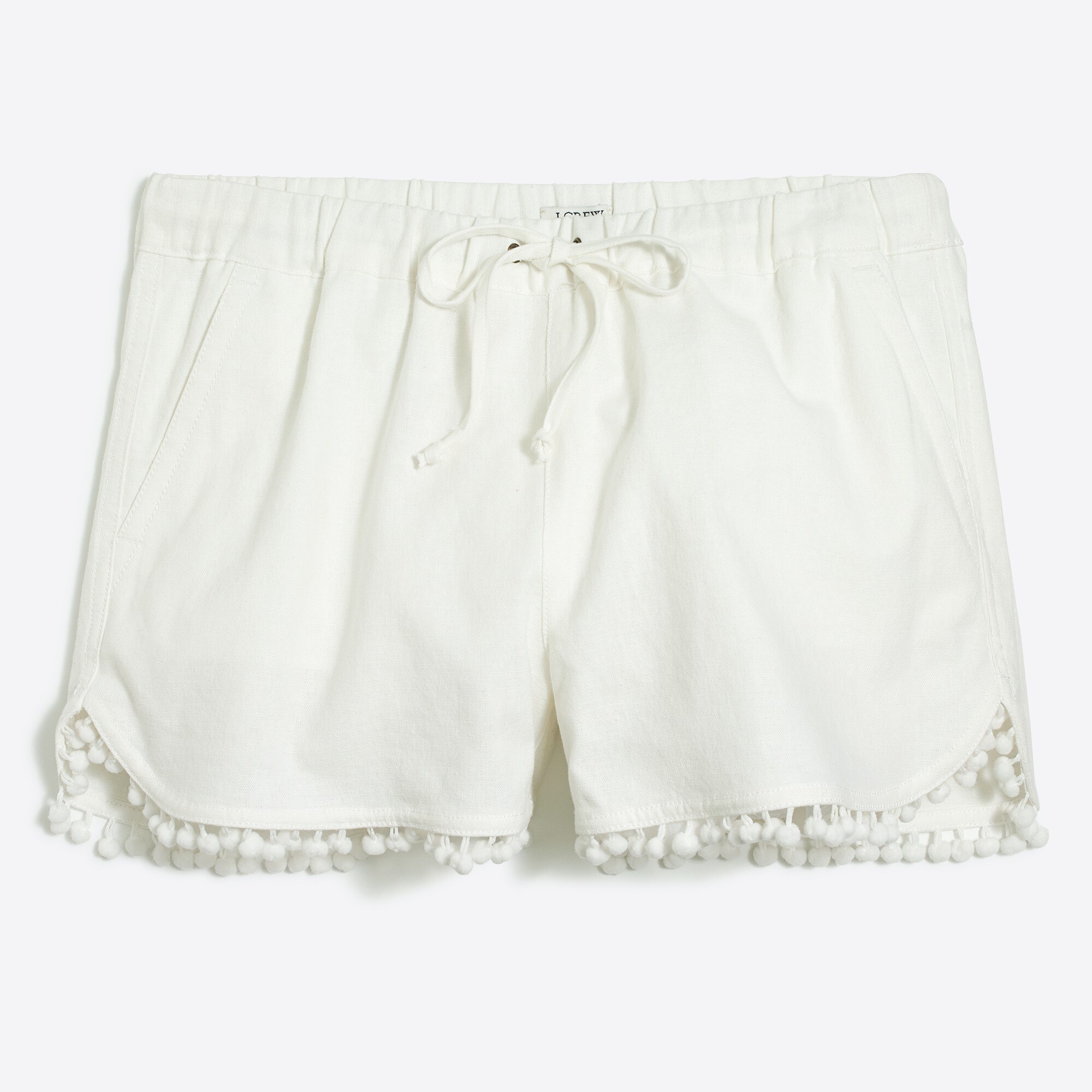 3" pom-pom linen-cotton drawstring short for women