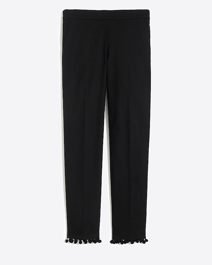factory: linen pom-pom pant for women, right side, view zoomed