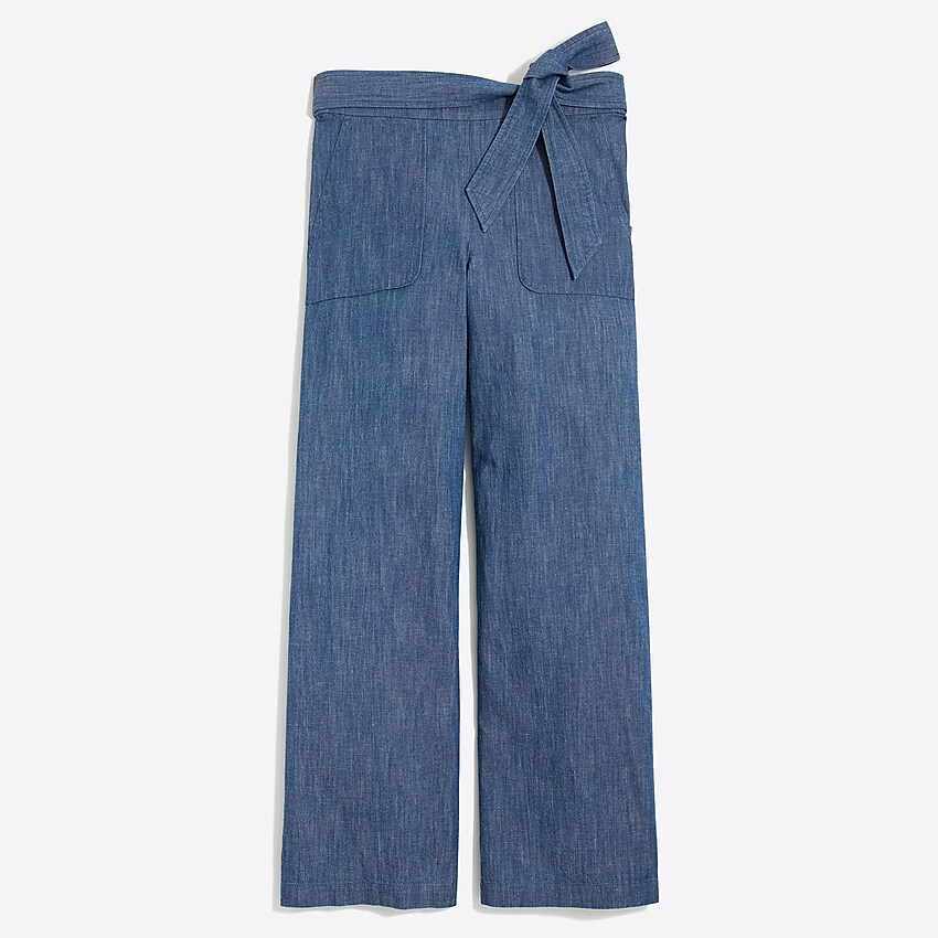 factory: chambray tie-waist pant for women, right side, view zoomed