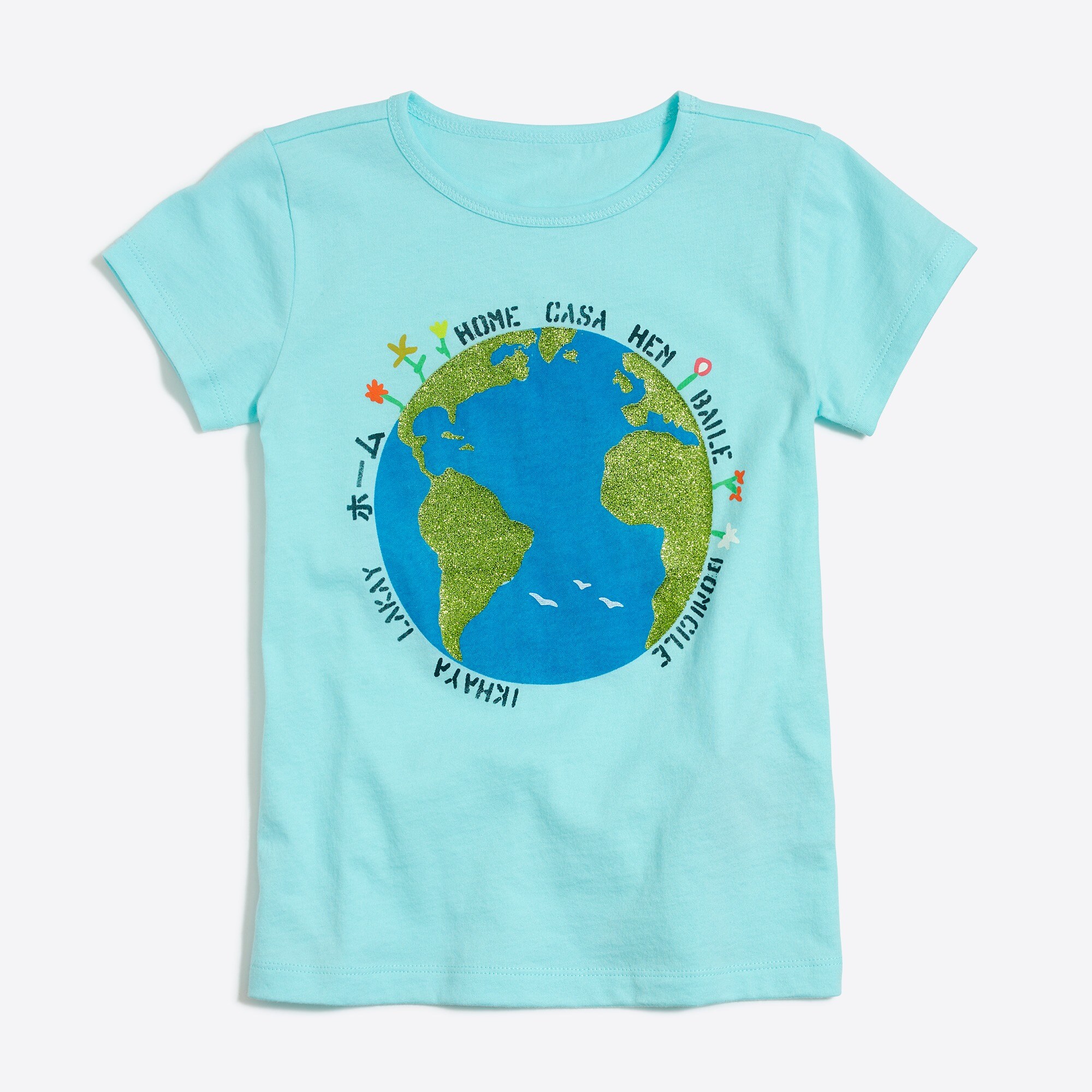 Girls' glitter earth graphic tee