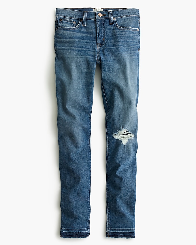 j.crew: 8" toothpick jean in newcastle wash with let-down hem for women, right side, view zoomed