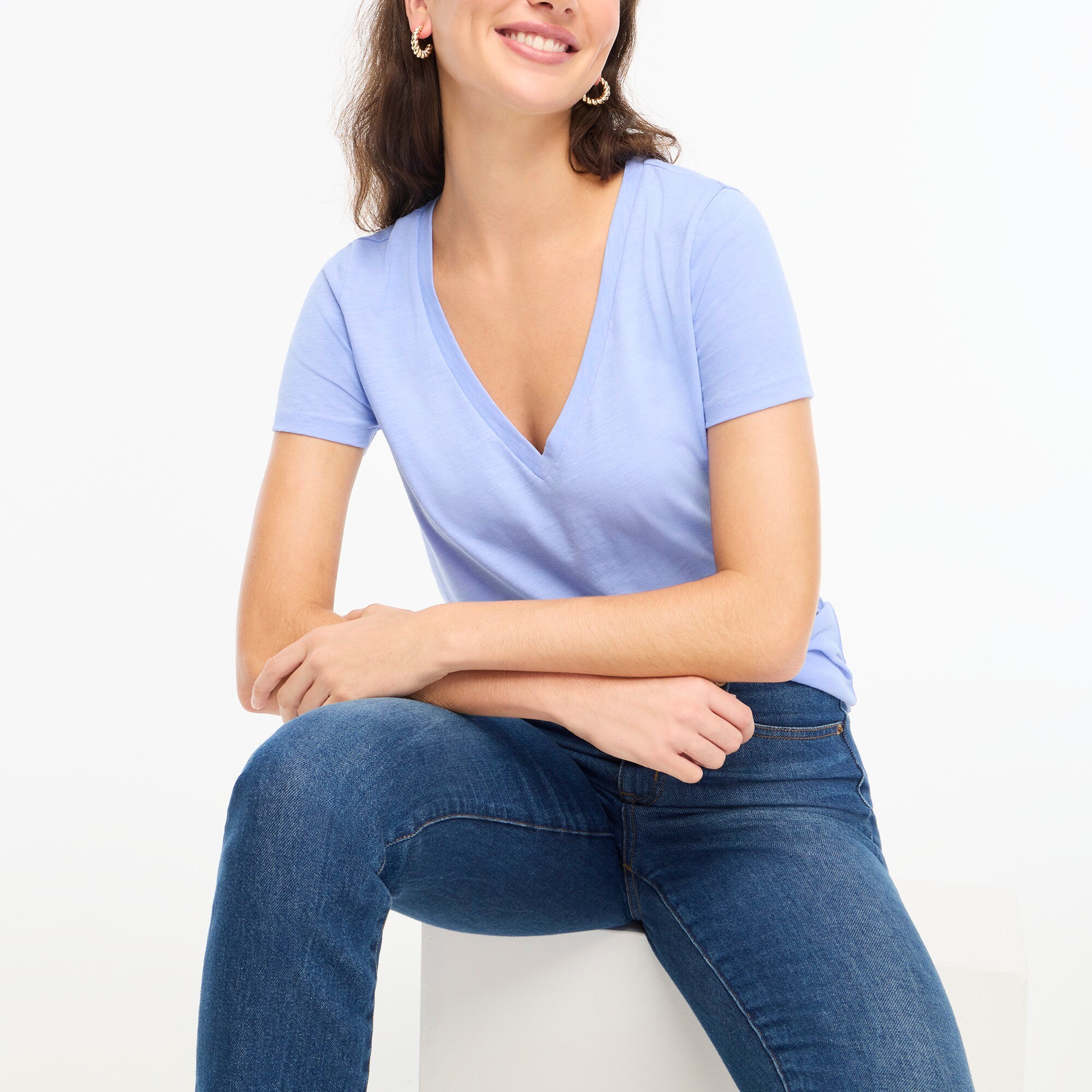 Factory: Vintage Slub Cotton V-neck Tee For Women
