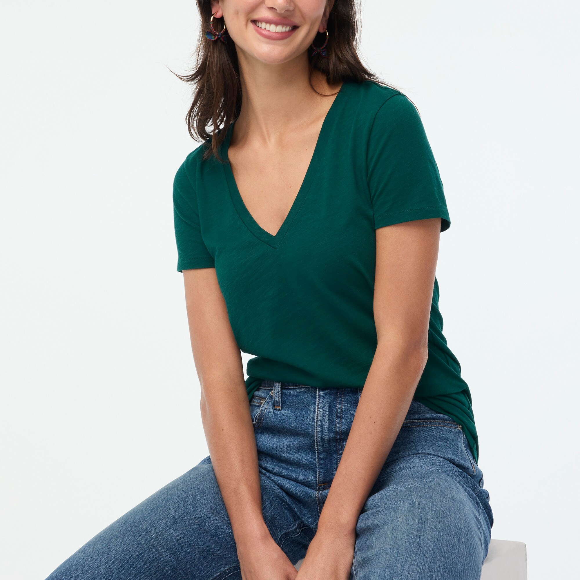 Factory Vintage Slub Cotton V neck Tee For Women