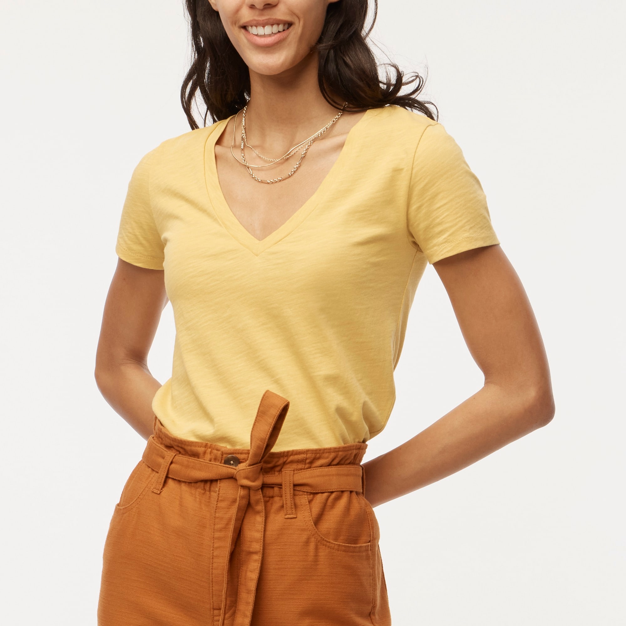 Factory: Vintage Slub Cotton V-neck Tee For Women