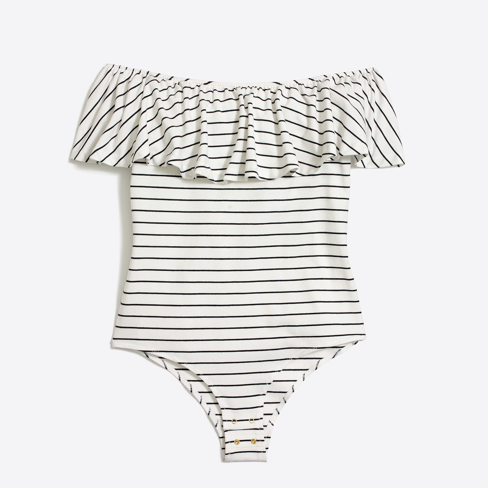 short-sleeve striped ruffle bodysuit for women