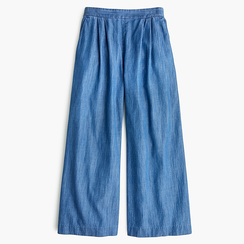 j.crew: wide-leg cropped chambray pant for women, right side, view zoomed