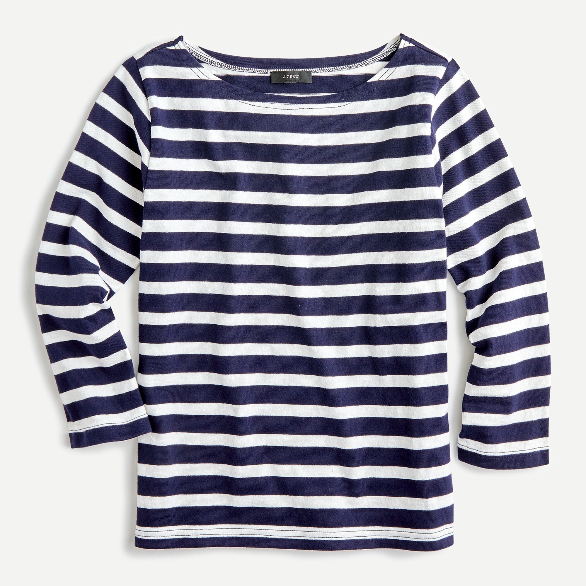 Navy and natural stripe boatneck tshirt at J. Crew. #fallfashion #boatneck #blueandwhite #tshirts