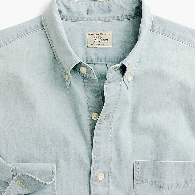 men's slim light wash stretch chambray shirt - men's woven shirts