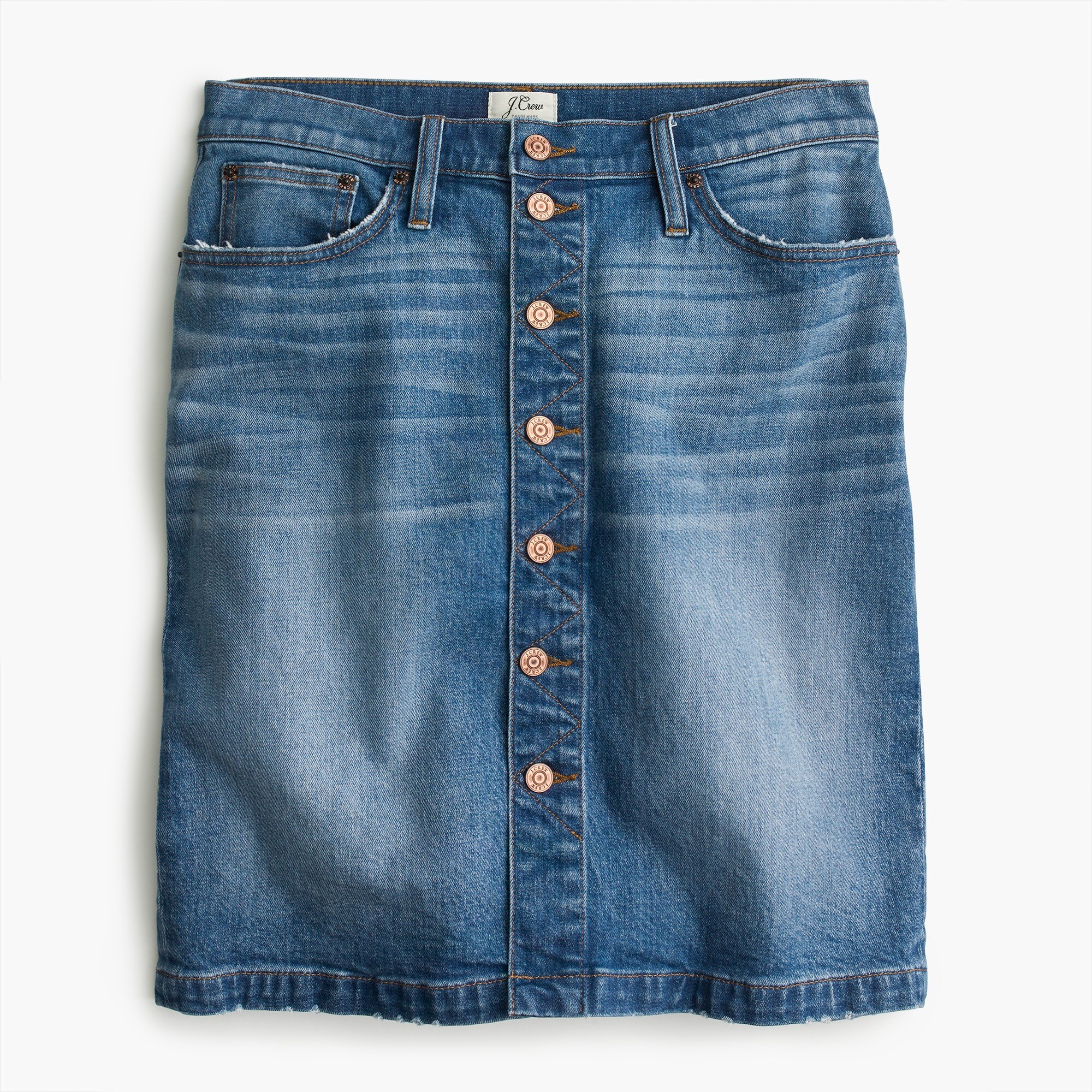 Button-front denim skirt