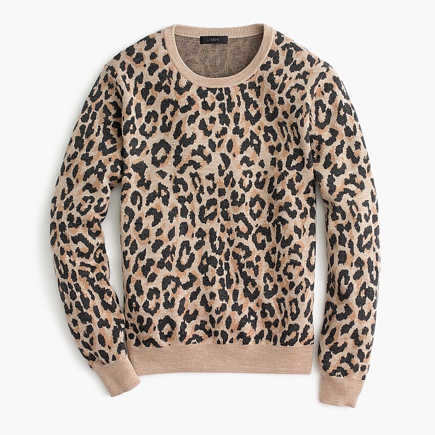 j.crew: merino wool crewneck sweatshirt in leopard for women, right side, view zoomed