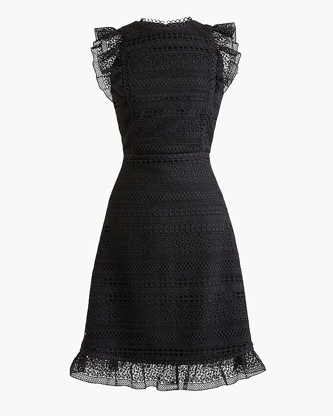 j.crew: cap-sleeve ruffle dress in mixed lace for women, right side, view zoomed
