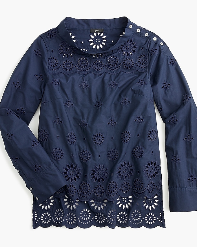 j.crew: funnelneck shirt in eyelet for women, right side, view zoomed