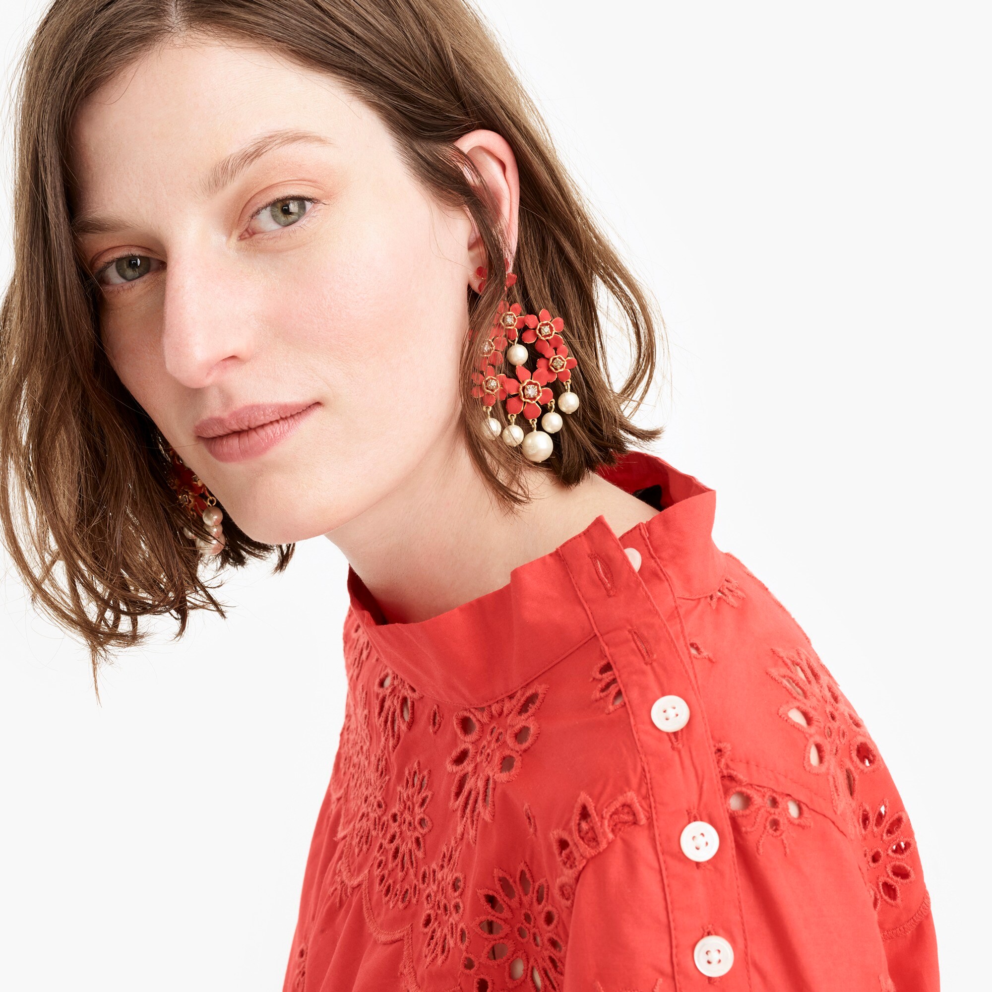 funnelneck shirt in eyelet - women's shirts, right side, view zoomed