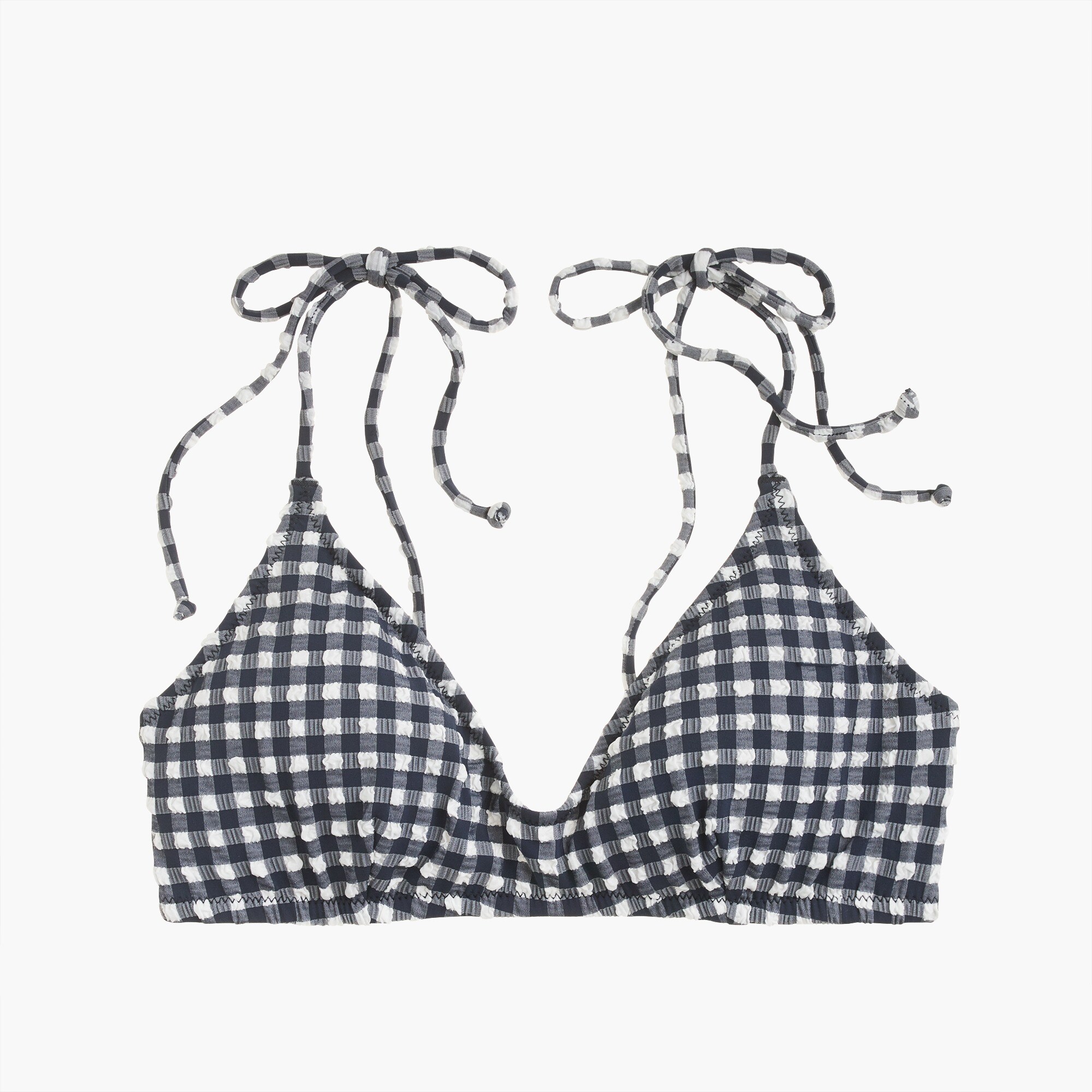Shoulder-tie french bikini top in classic gingham