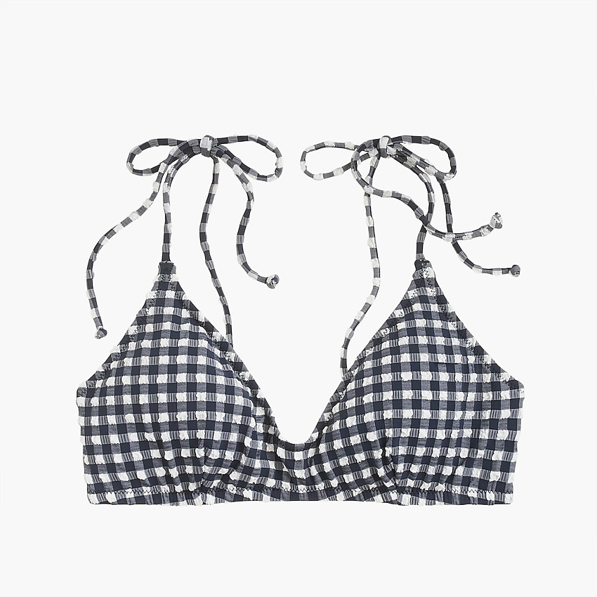 j.crew: shoulder-tie french bikini top in classic gingham, right side, view zoomed