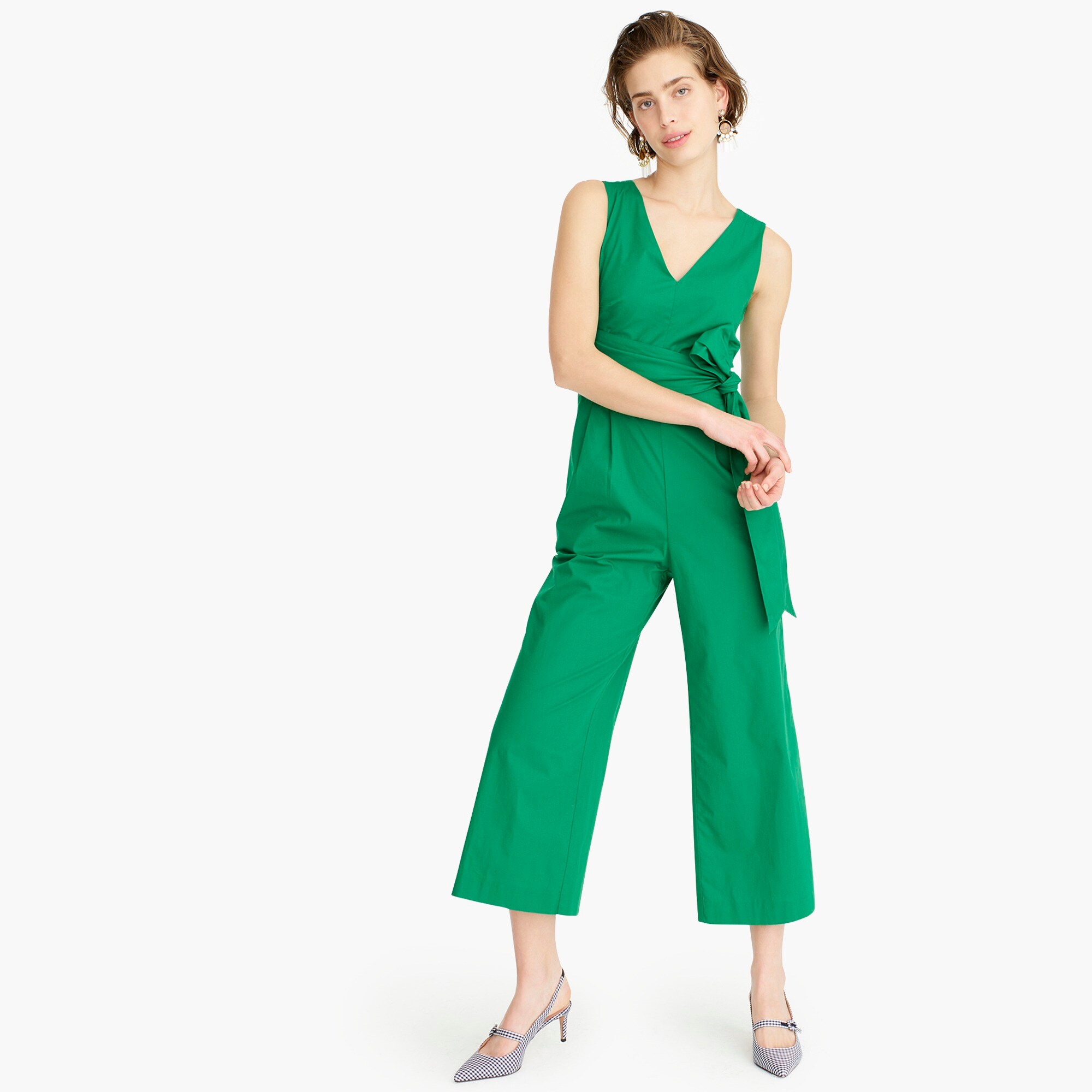 wrap-tie jumpsuit in stretch poplin - women's dresses, right side, view zoomed