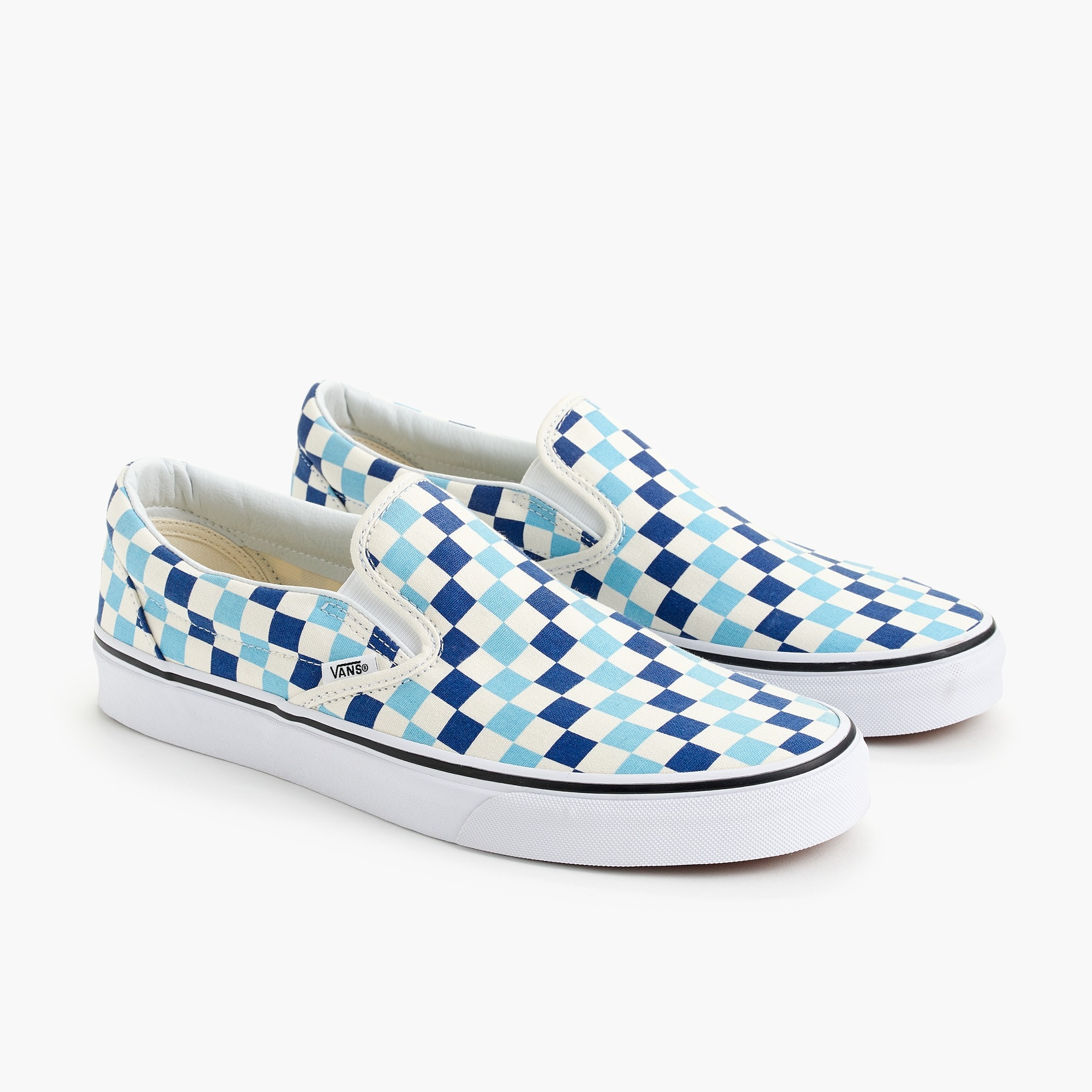 vans slip ons checkered blue