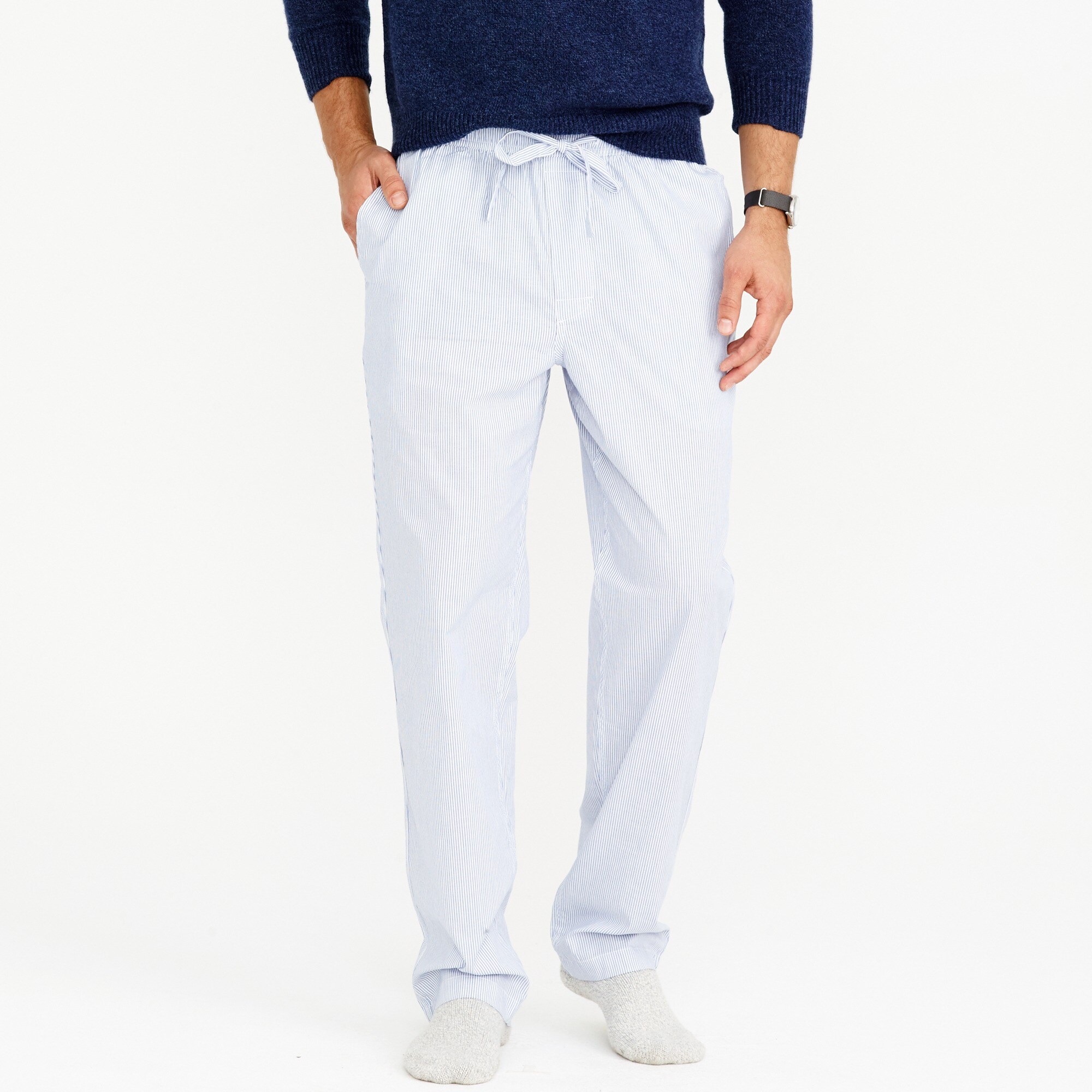 mens Pajama pant in striped cotton poplin