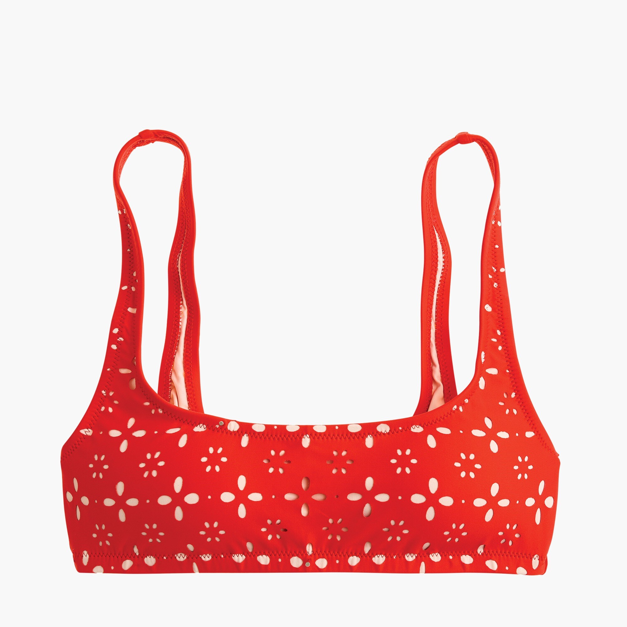 Scoop bikini top in laser-cut eyelet