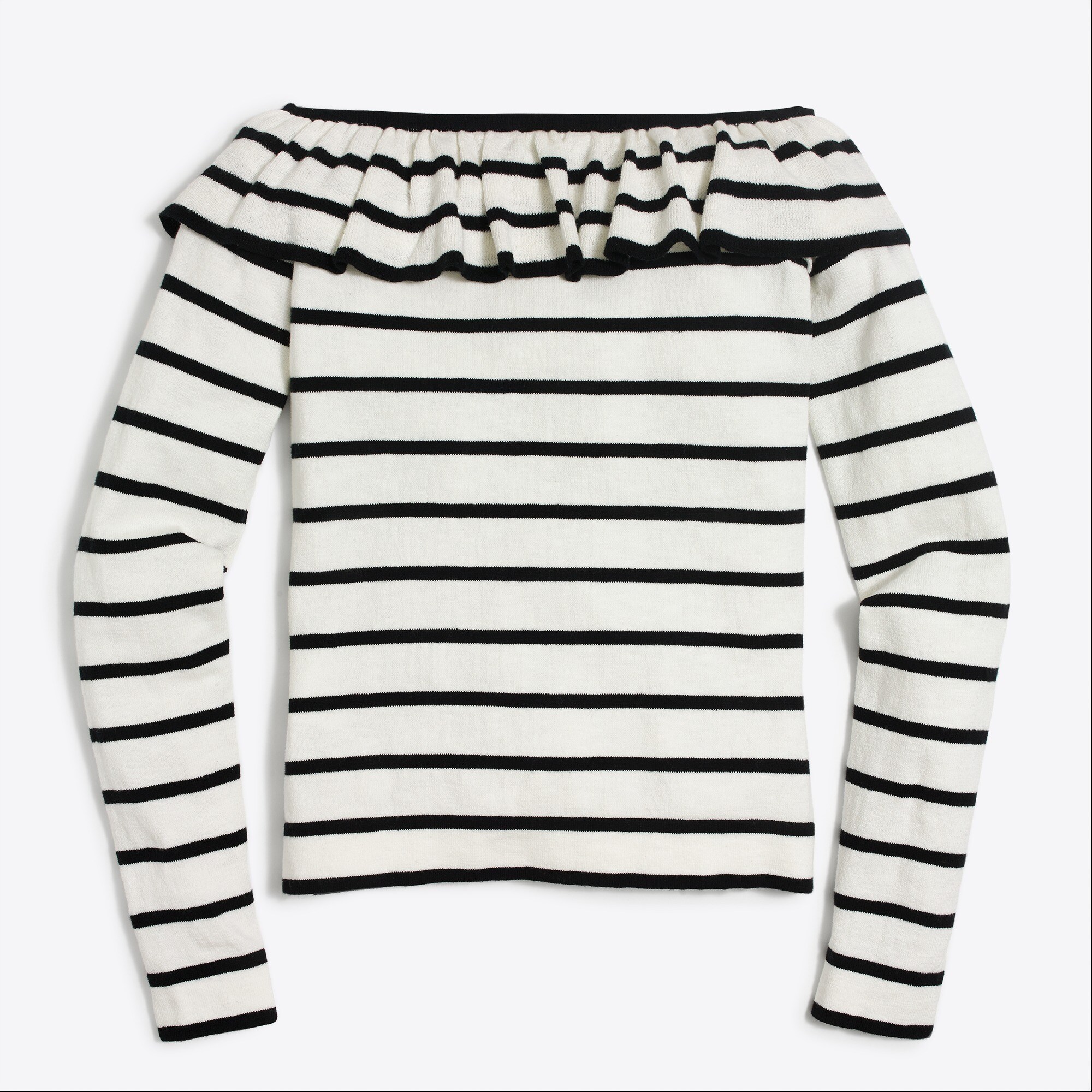 Ruffle off-the-shoulder stripe sweater