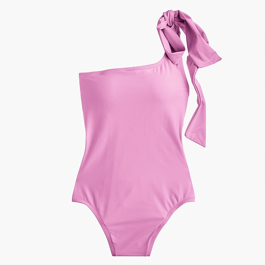 j.crew: bow-tie one-shoulder one-piece swimsuit for women, right side, view zoomed