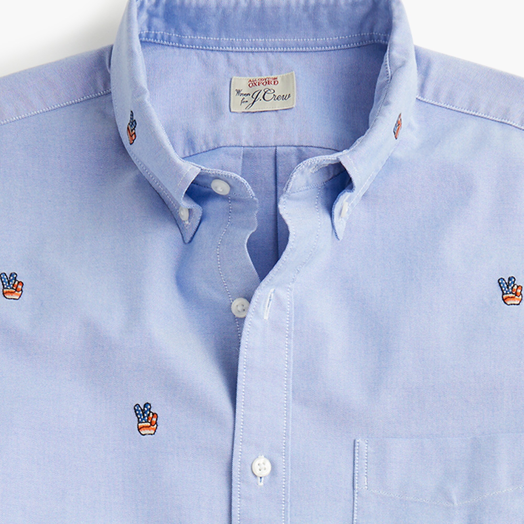 Short-sleeve American Pima cotton peace sign oxford with mechanical stretch