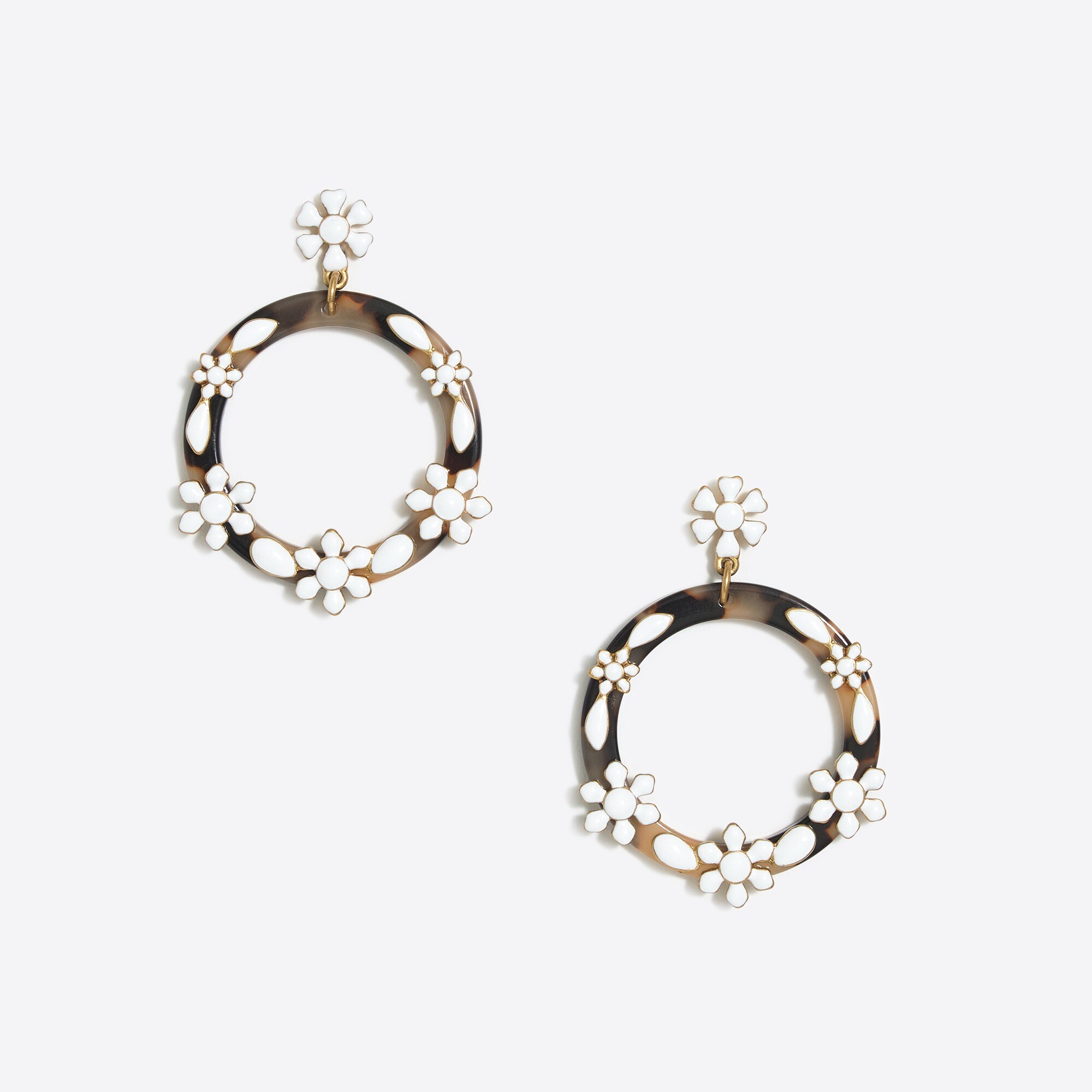 Floral tortoise hoop dangle earrings