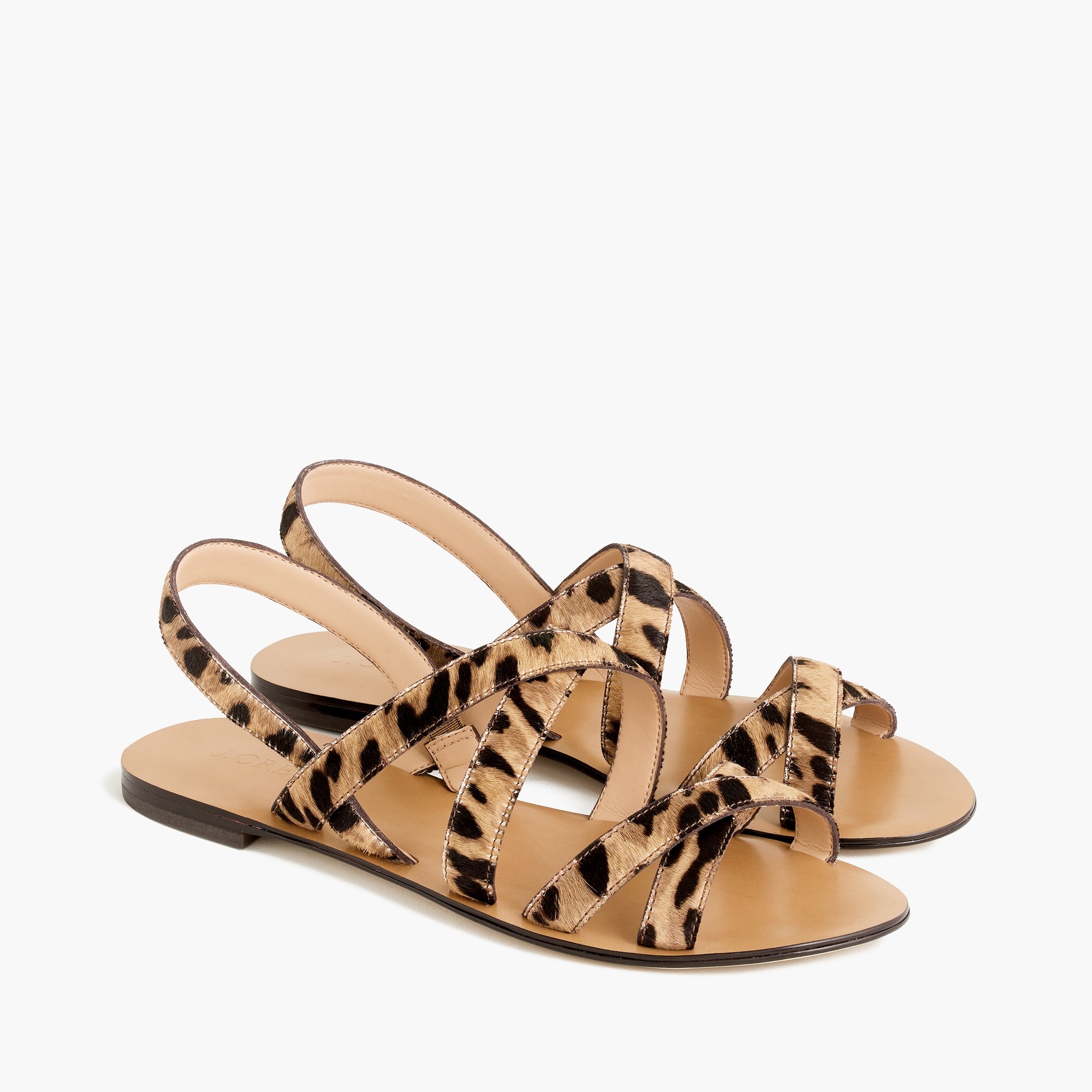 Cross-strap sandals in leopard calf hair